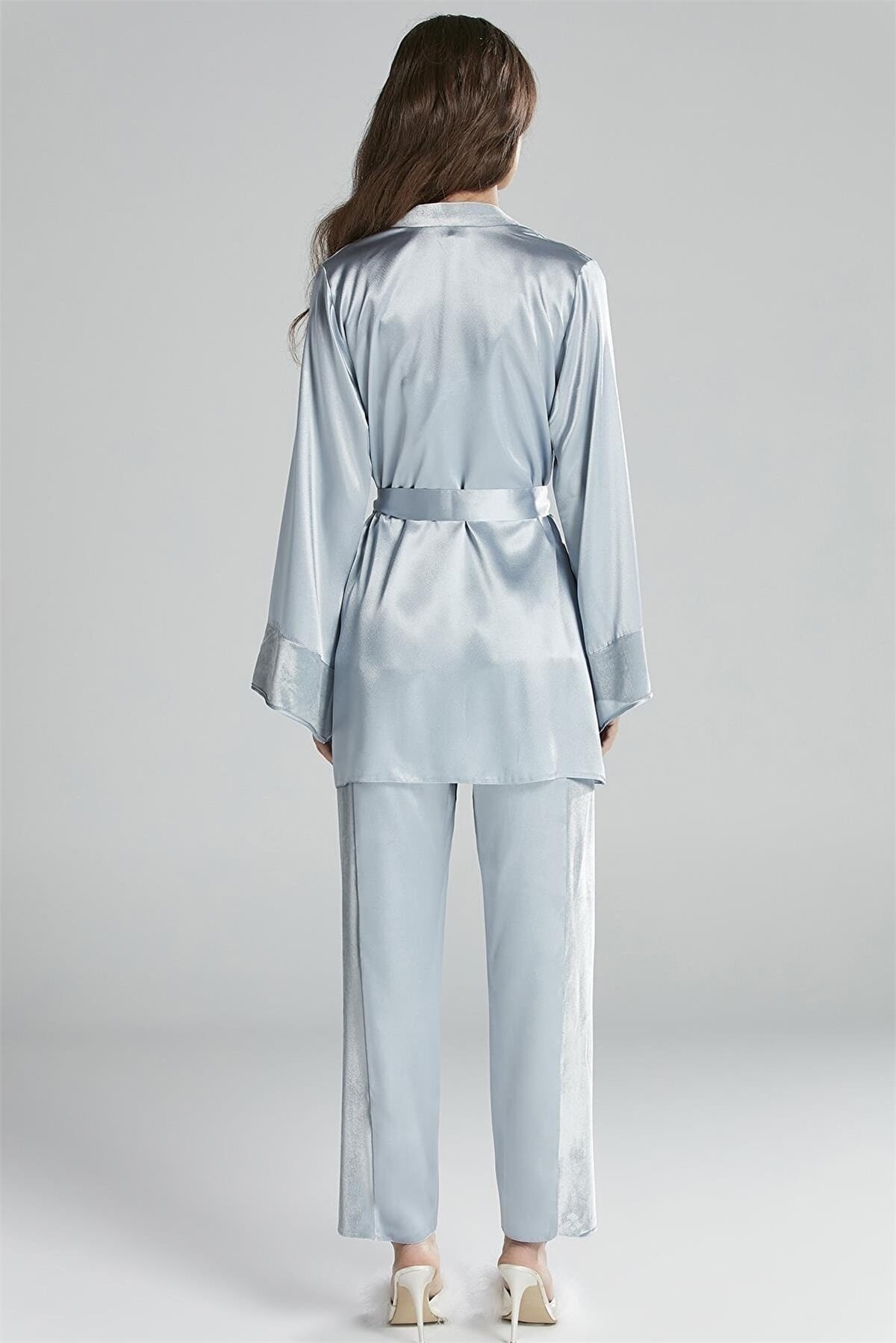 Pierre Cardin 2040 Kadın Kadife Saten Sabahlıklı Pijama Takım-Mist