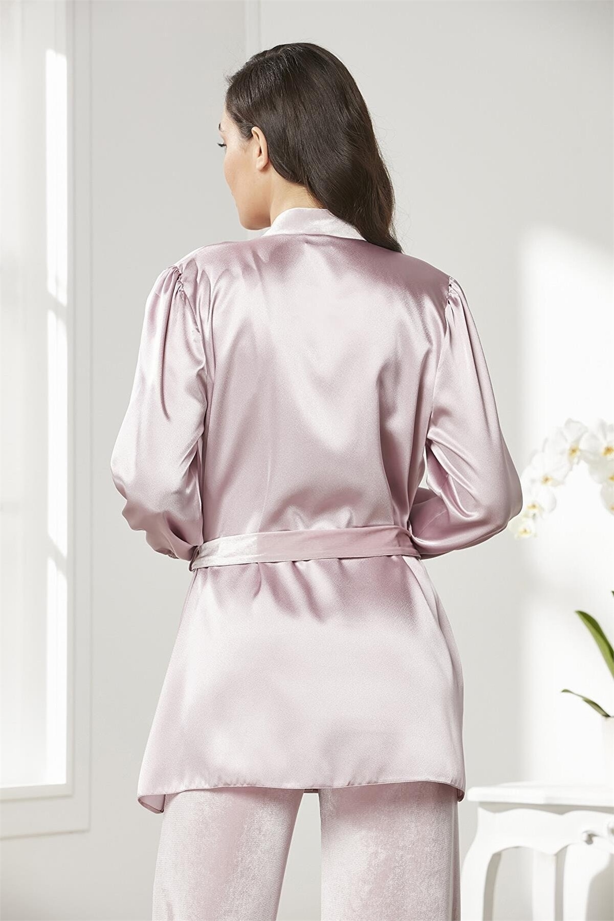 Pierre Cardin 2050 Kadın Kadife Saten Sabahlıklı Pijama Takım-Rose