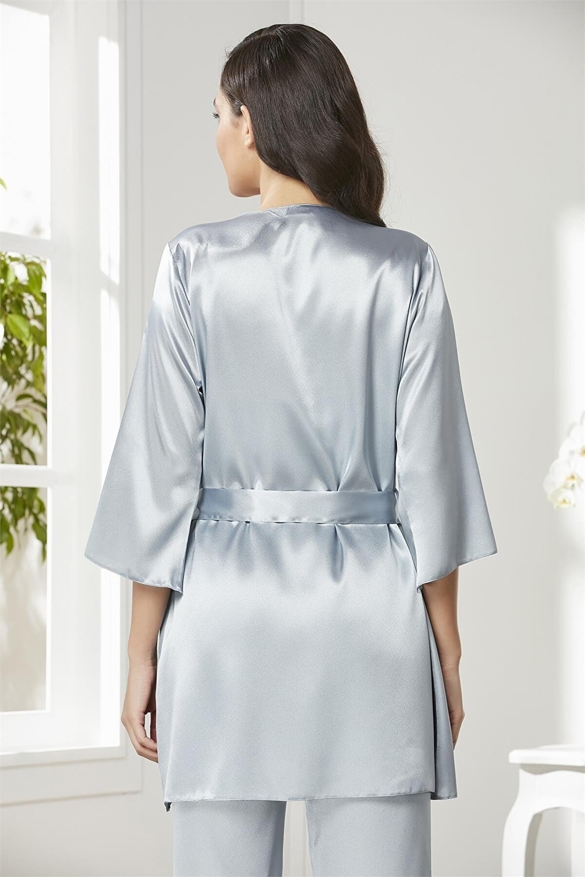 Pierre Cardin 2075 Kadın Saten Sabahlıklı Pijama Takım-Mist