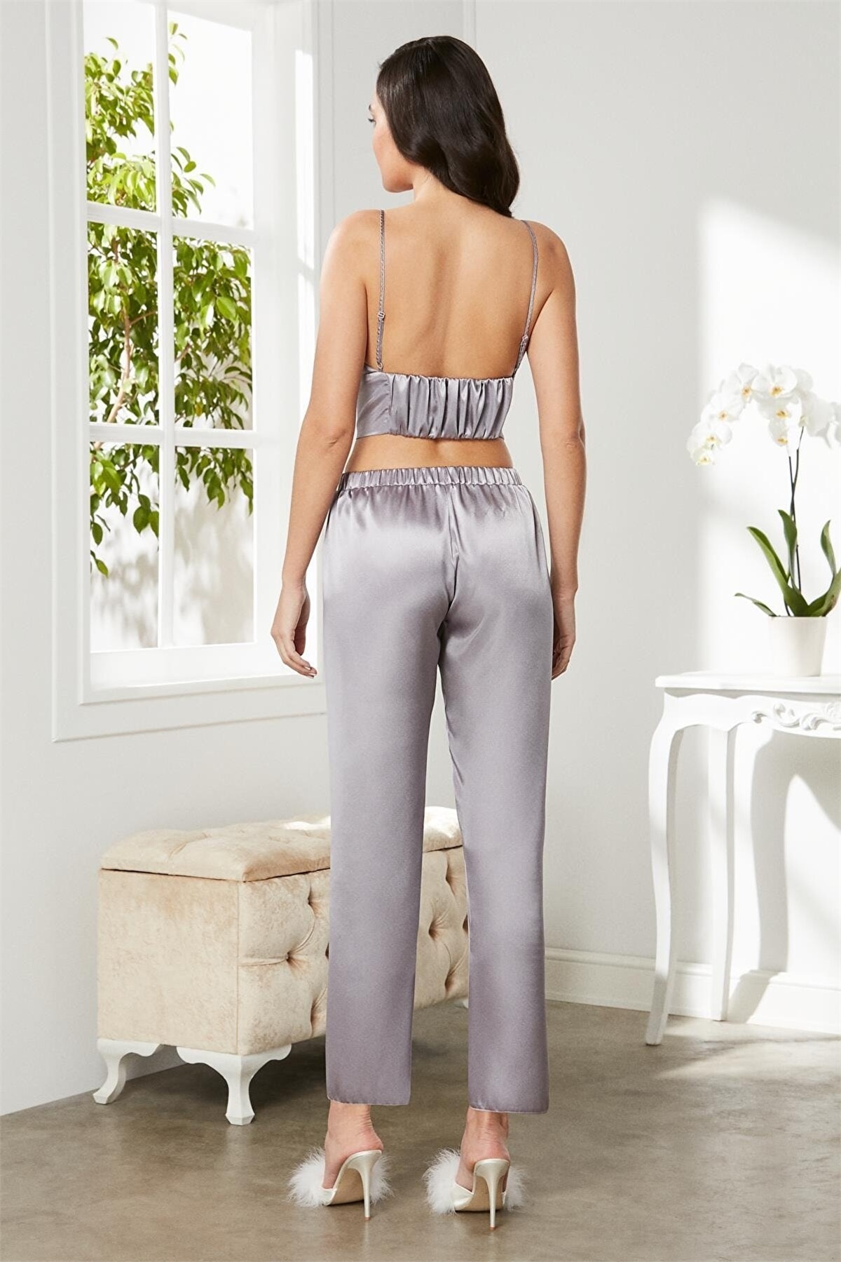 Pierre Cardin 2075 Kadın Saten Sabahlıklı Pijama Takım-Royal