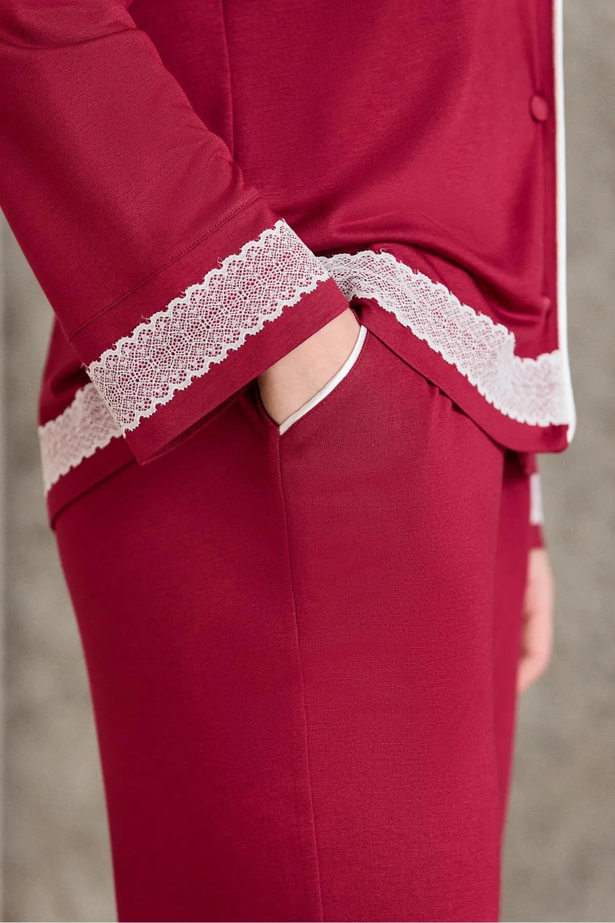 Pierre Cardin 2200 Kadın Uzun Kollu Gömlek Pijama Takımı-Bordo