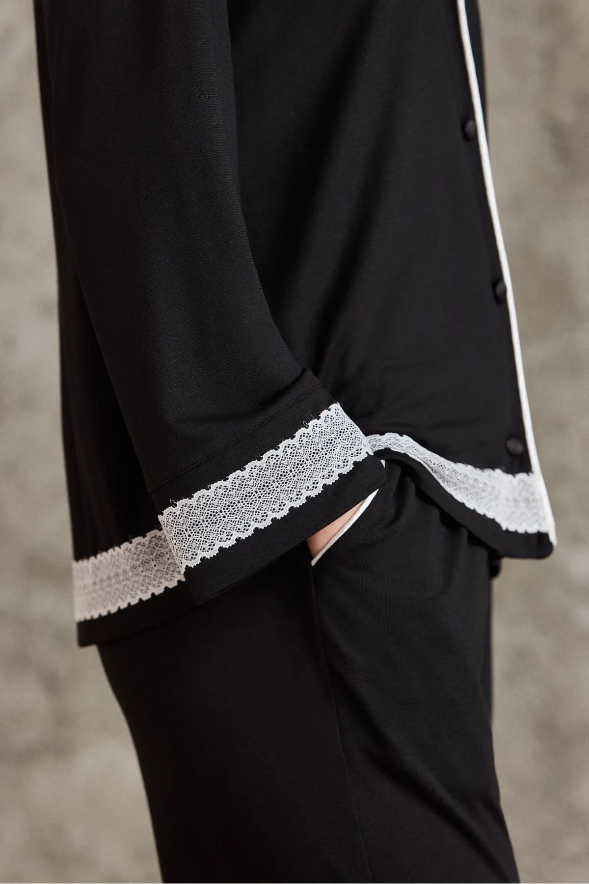 Pierre Cardin 2200 Kadın Uzun Kollu Gömlek Pijama Takımı-Siyah