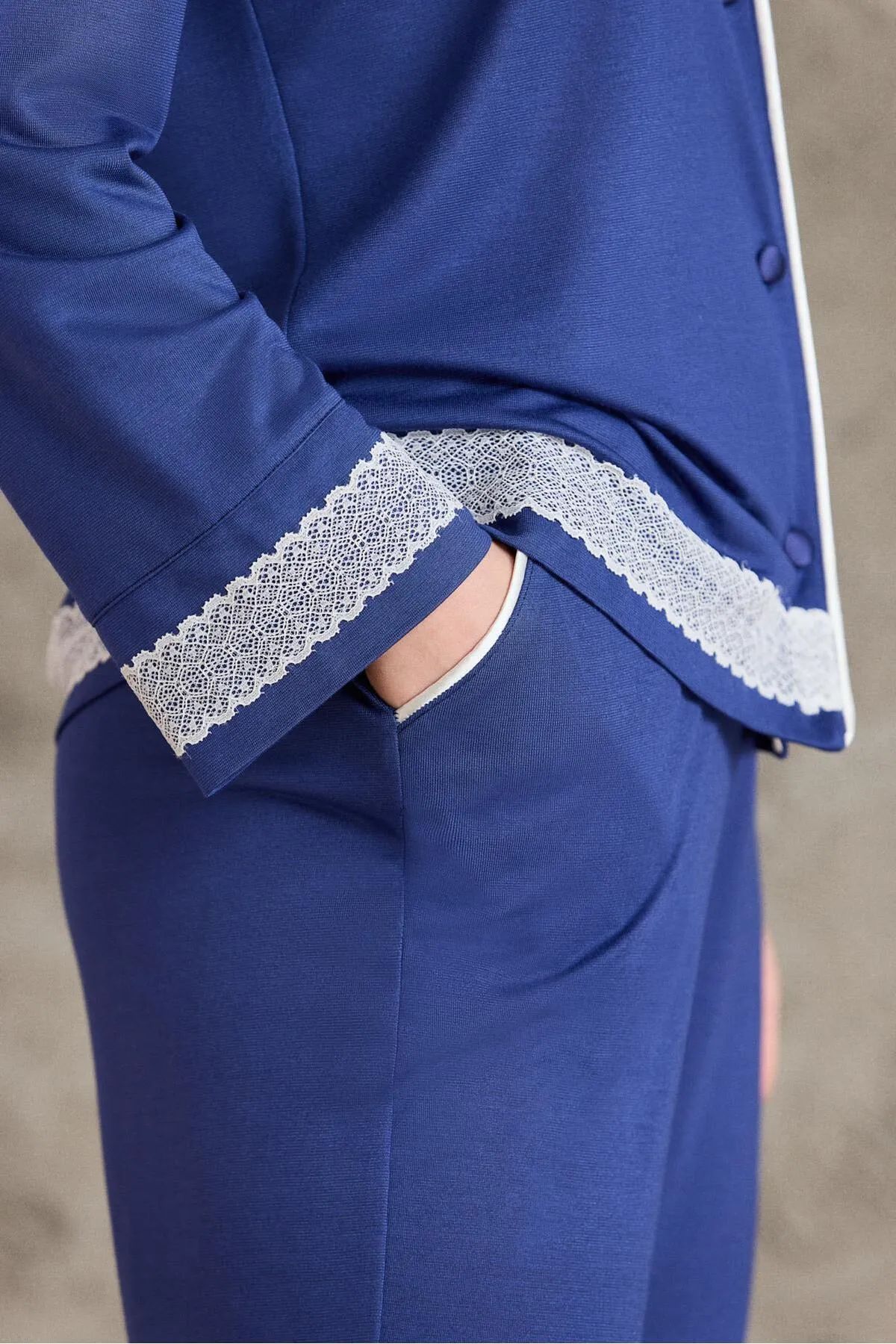 Pierre Cardin 2200 Kadın Uzun Kollu Gömlek Pijama Takımı-Lacivert
