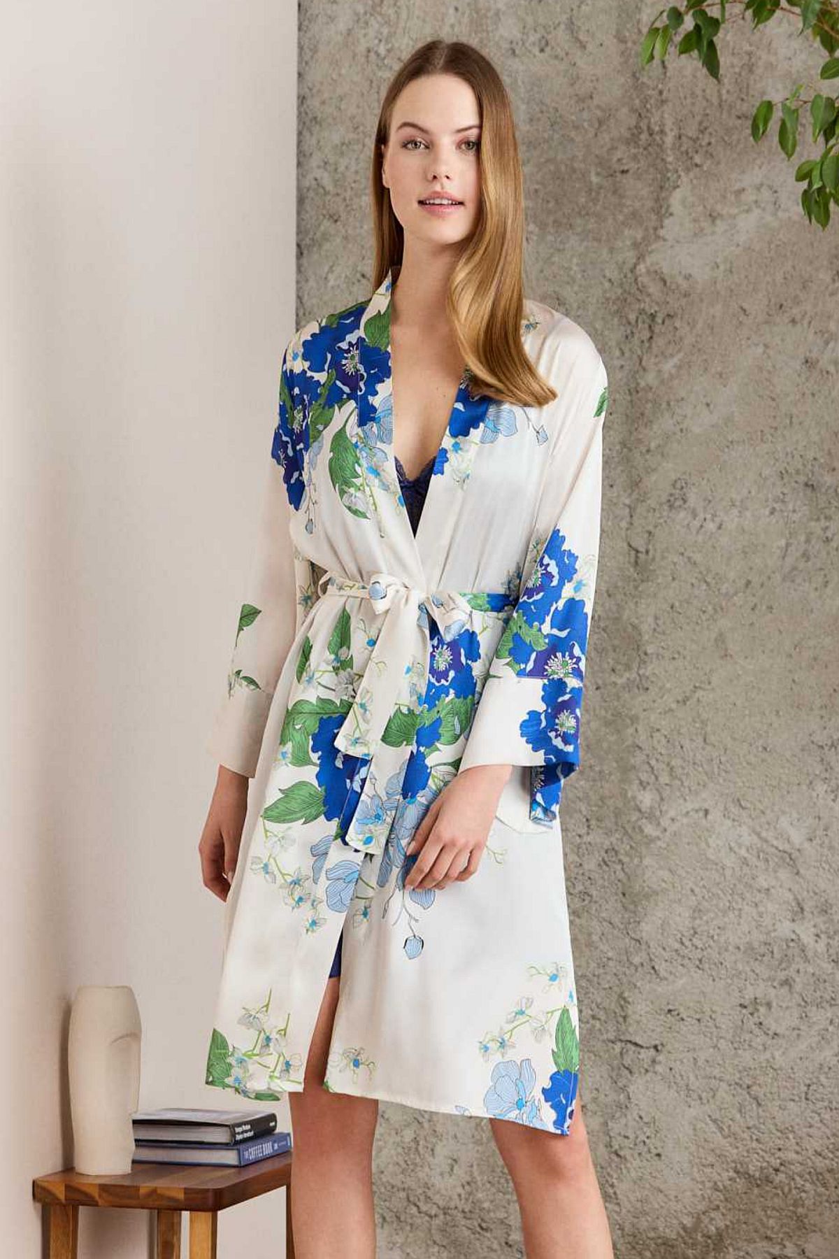 Pierre Cardin 2415 Kadın Saten Sabahlık Gecelik Takım-Lacivert