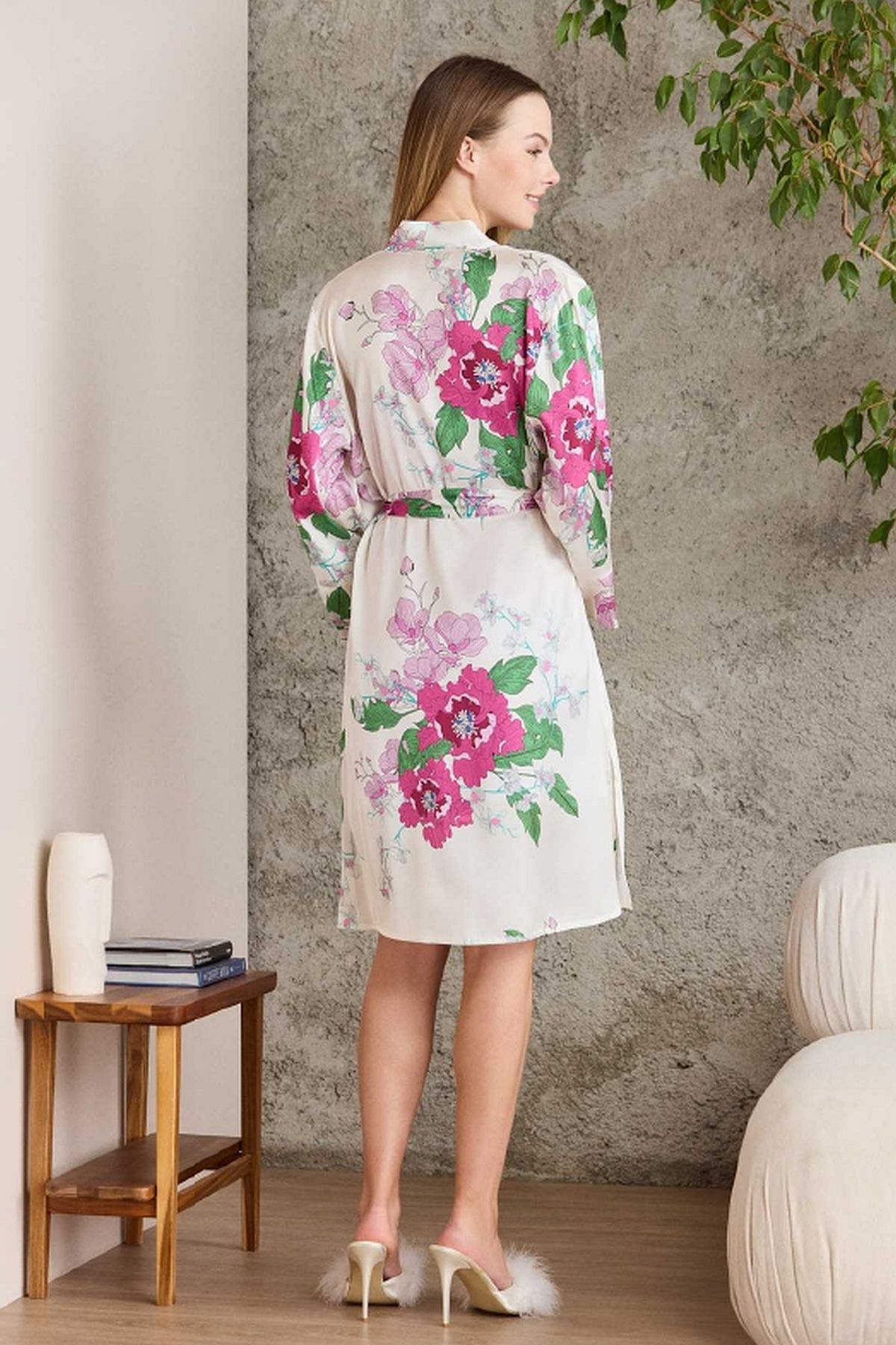 Pierre Cardin 2415 Kadın Saten Sabahlık Gecelik Takım-Rose