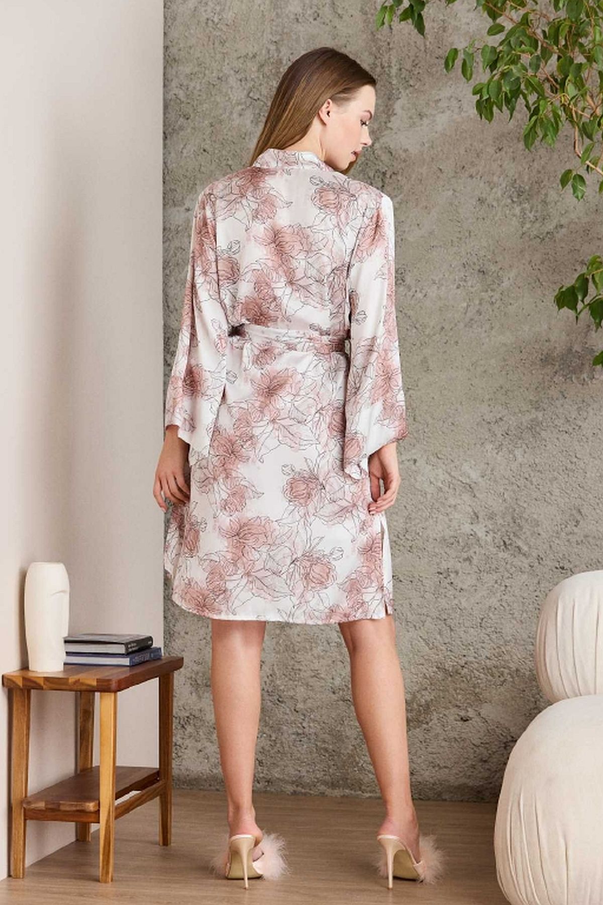 Pierre Cardin 2416 Kadın Saten Sabahlık Gecelik Takım-Brandy