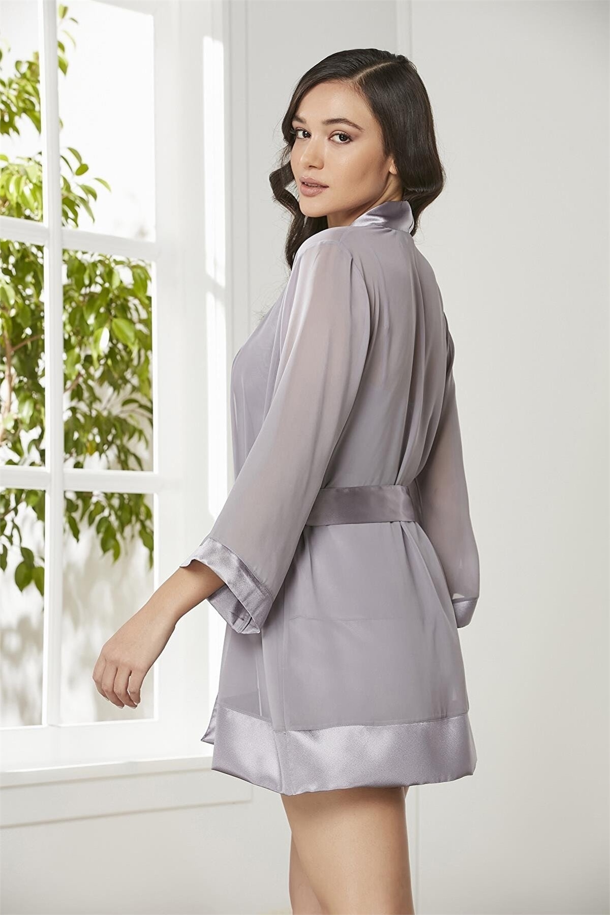 Pierre Cardin 2475 Kadın Sabahlıklı İp Askılı Saten Dantelli Şort Takım-Royal