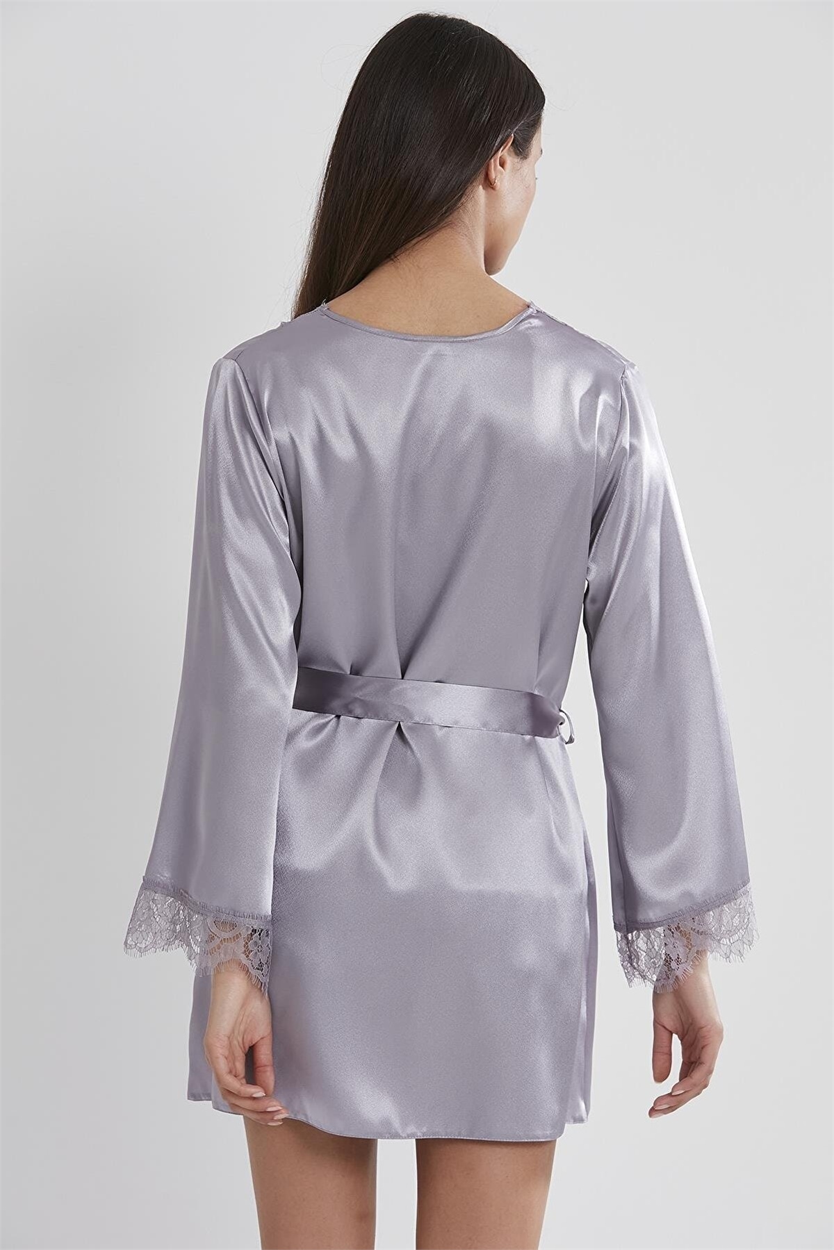 Pierre Cardin 2490 Kadın Sabahlıklı İp Askılı Saten Dantelli Şort Takım-Royal