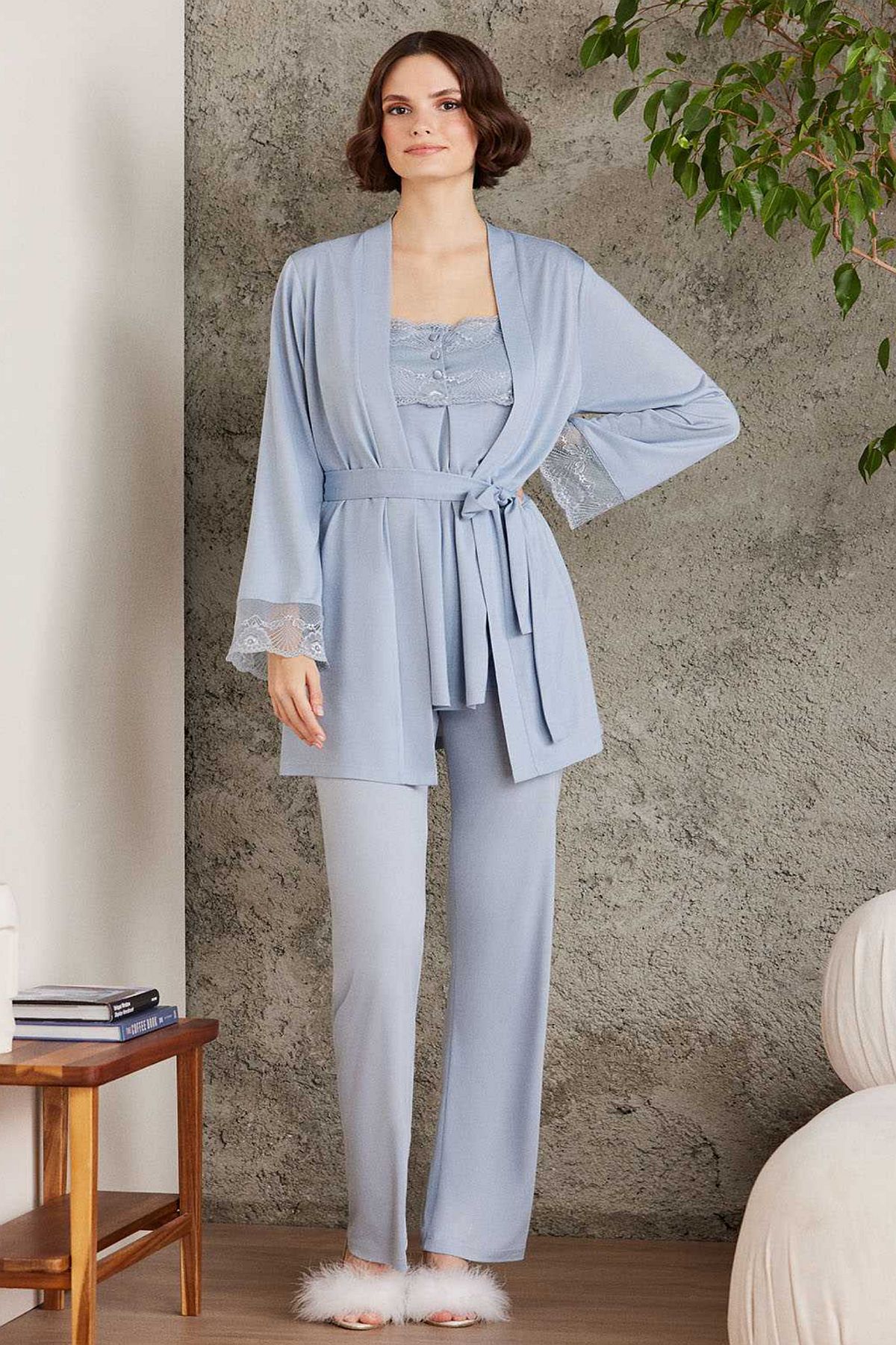 Pierre Cardin 2805 Hamile Lohusa Sabahlıklı Pijama Takım-Mist