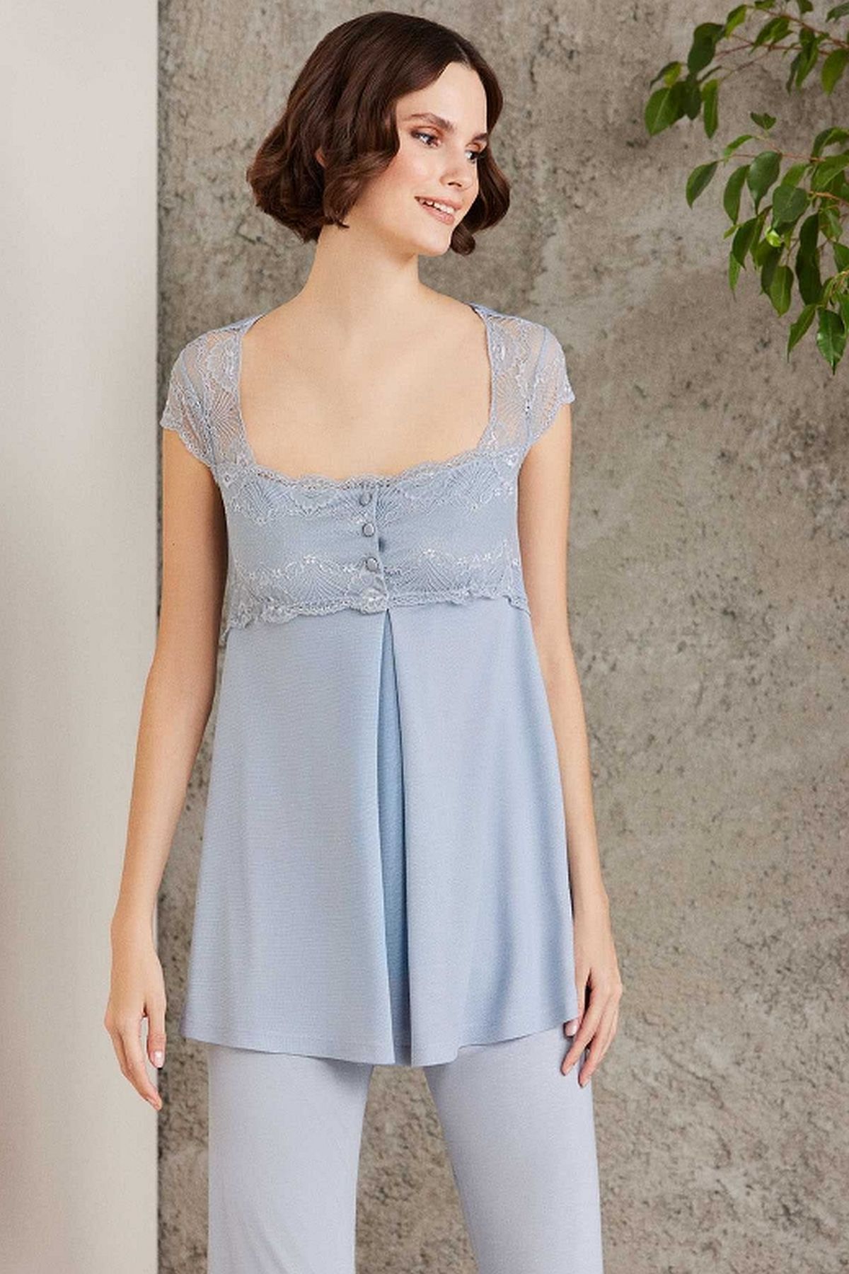 Pierre Cardin 2805 Hamile Lohusa Sabahlıklı Pijama Takım-Mist
