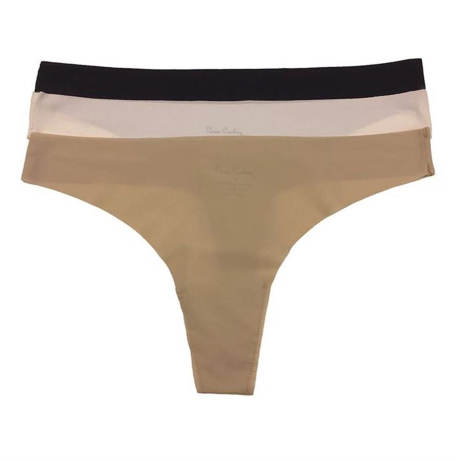 Pierre Cardin 2831 Lazer Kesim Üçlü Paket Thong Külot - Siyah-Beyaz-Ten