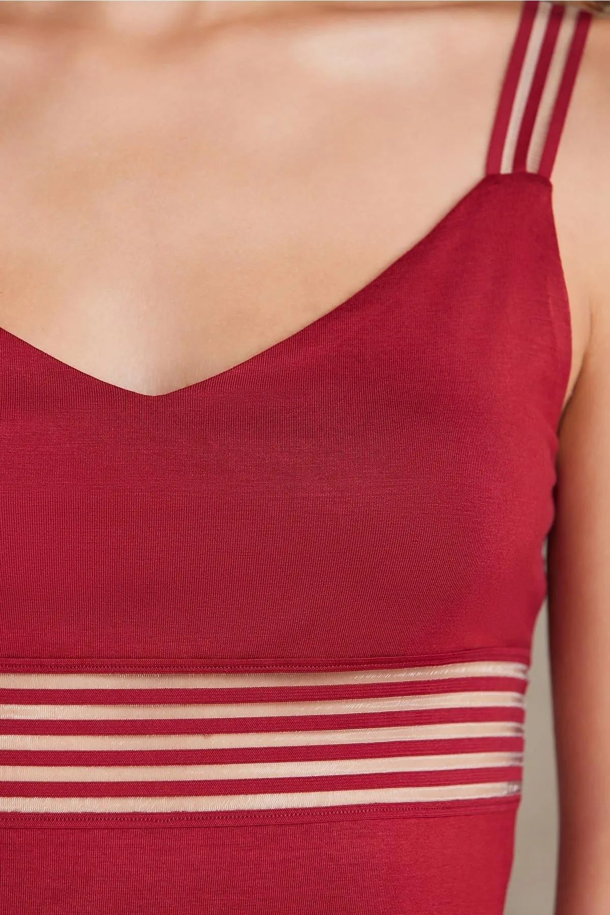 Pierre Cardin 300 Kadın Kalın Askılı Dantelli Atlet Külot takım-Bordo