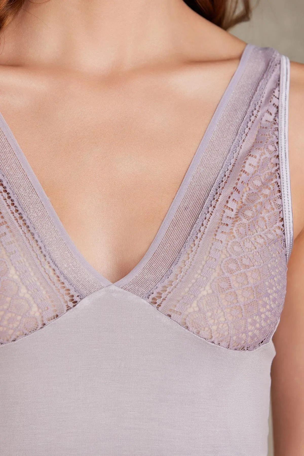 Pierre Cardin 320 Kadın Kalın Askılı Dantelli Atlet Külot takım-Royal