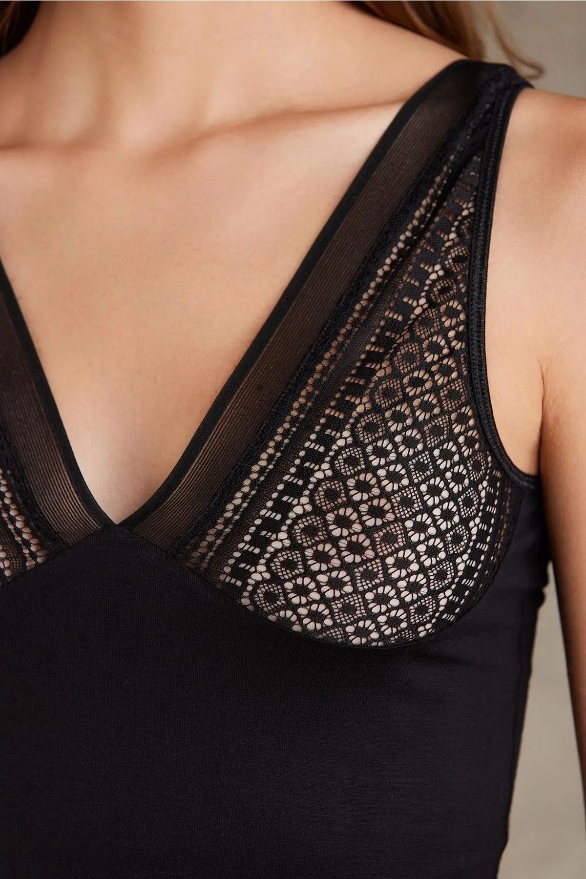 Pierre Cardin 320 Kadın Kalın Askılı Dantelli Atlet Külot takım-Siyah