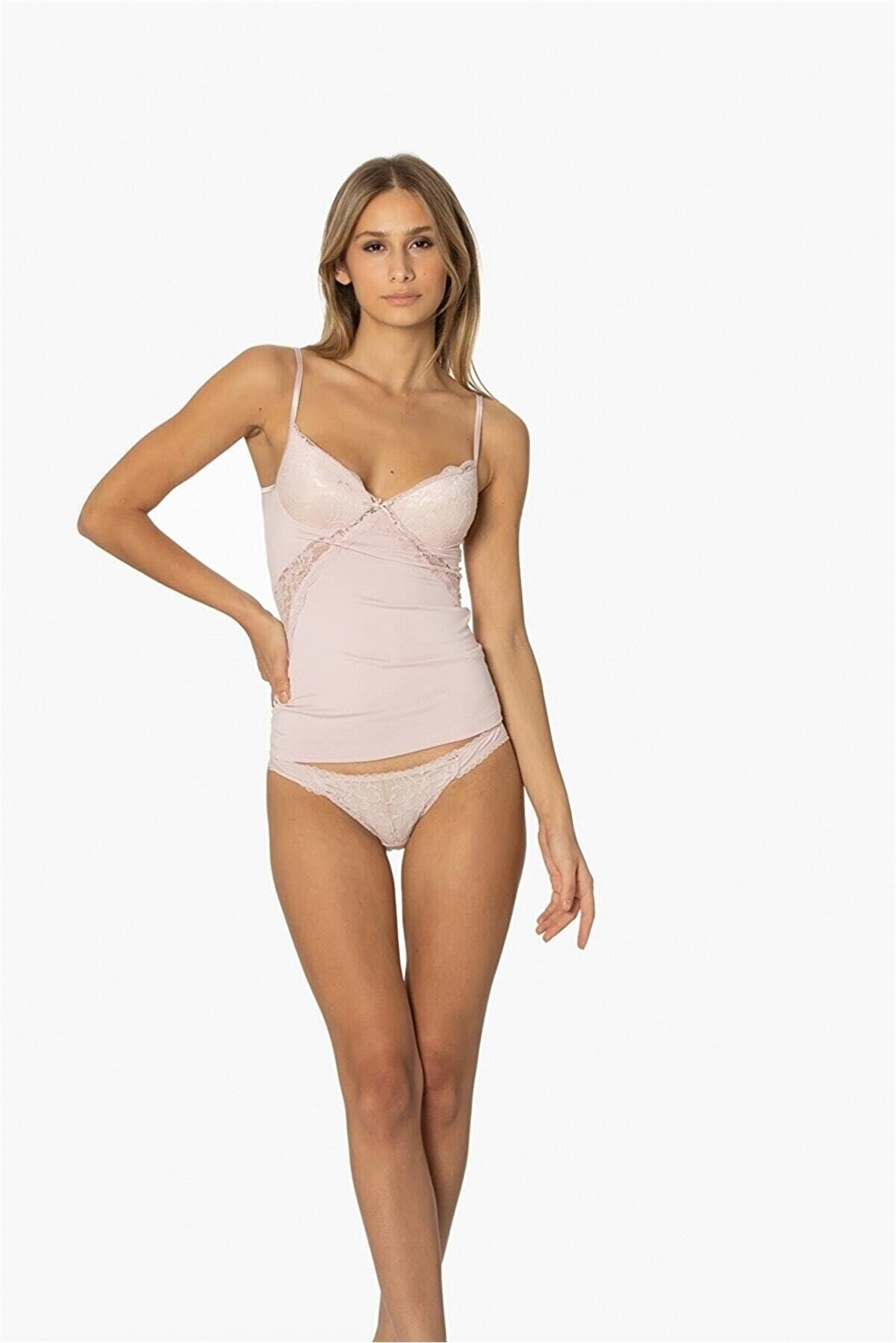 Pierre Cardin 356 Kadın İp Askılı Atlet Külot Takım-Pudra
