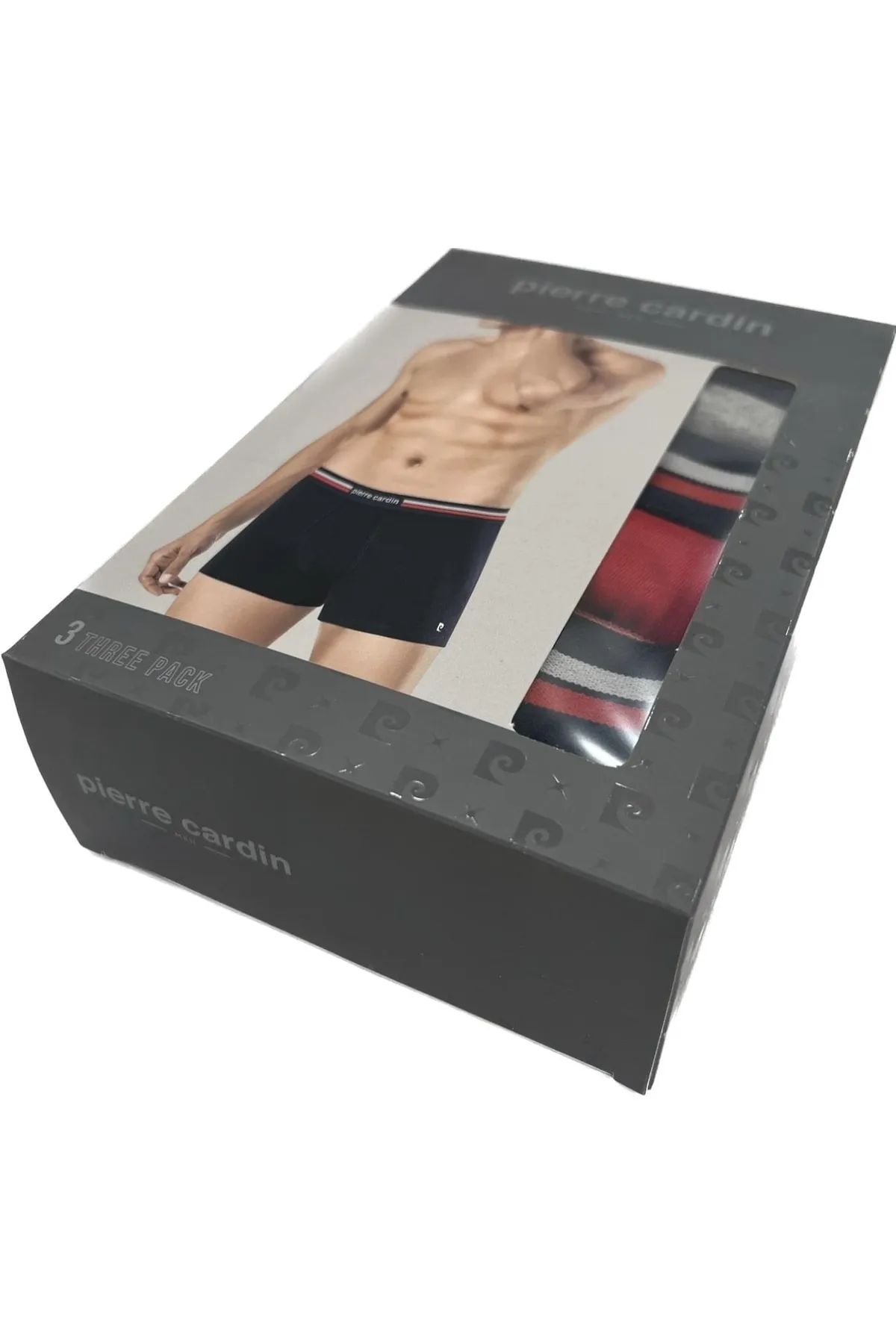 Pierre Cardin 395 Erkek Lastiği Çizgili 3lü Boxer-Kırmızı&Grimelanj&Lacivert