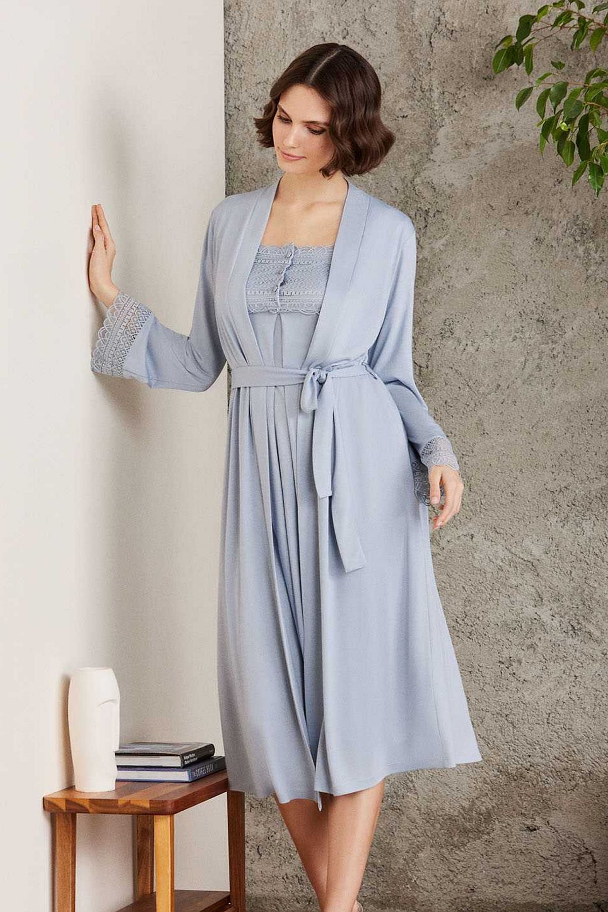 Pierre Cardin 4005 Hamile Lohusa Sabahlıklı Gecelik Takım-Mist