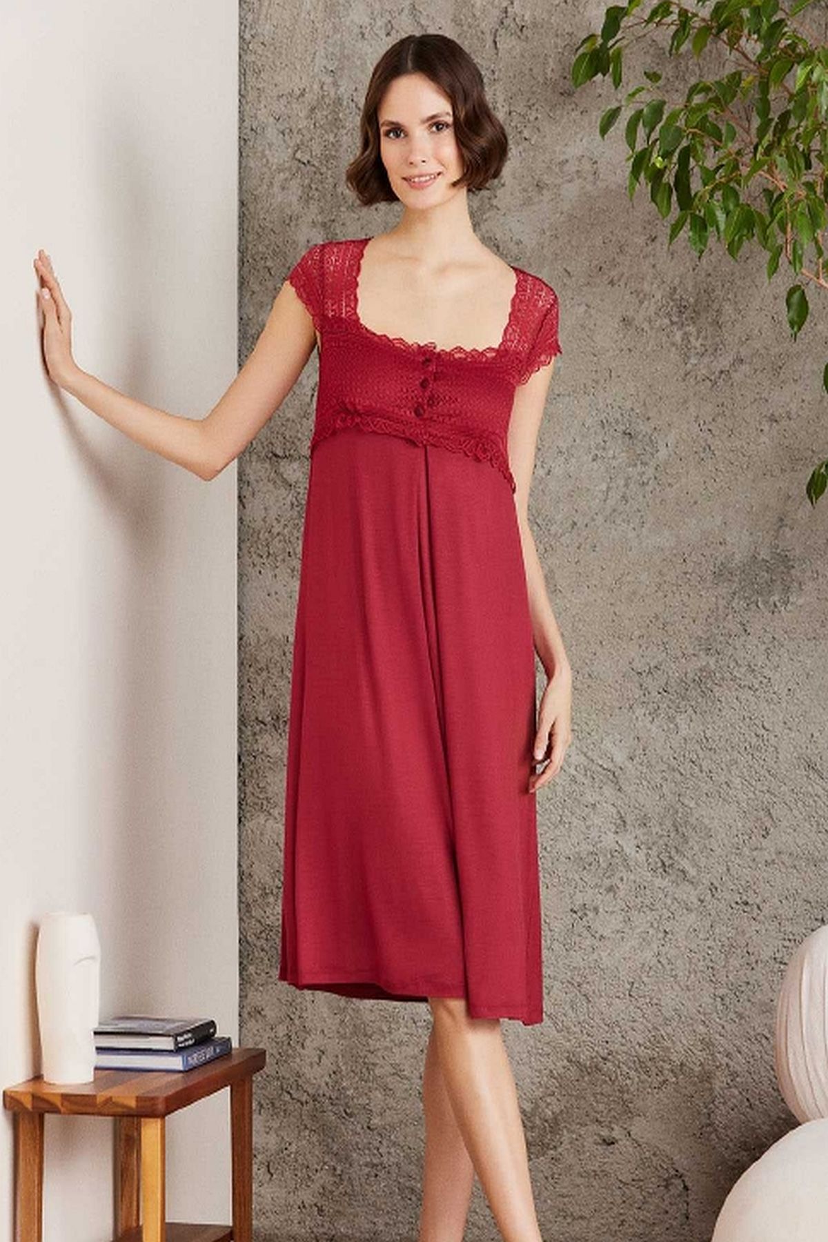 Pierre Cardin 4005 Hamile Lohusa Sabahlıklı Gecelik Takım-Bordo