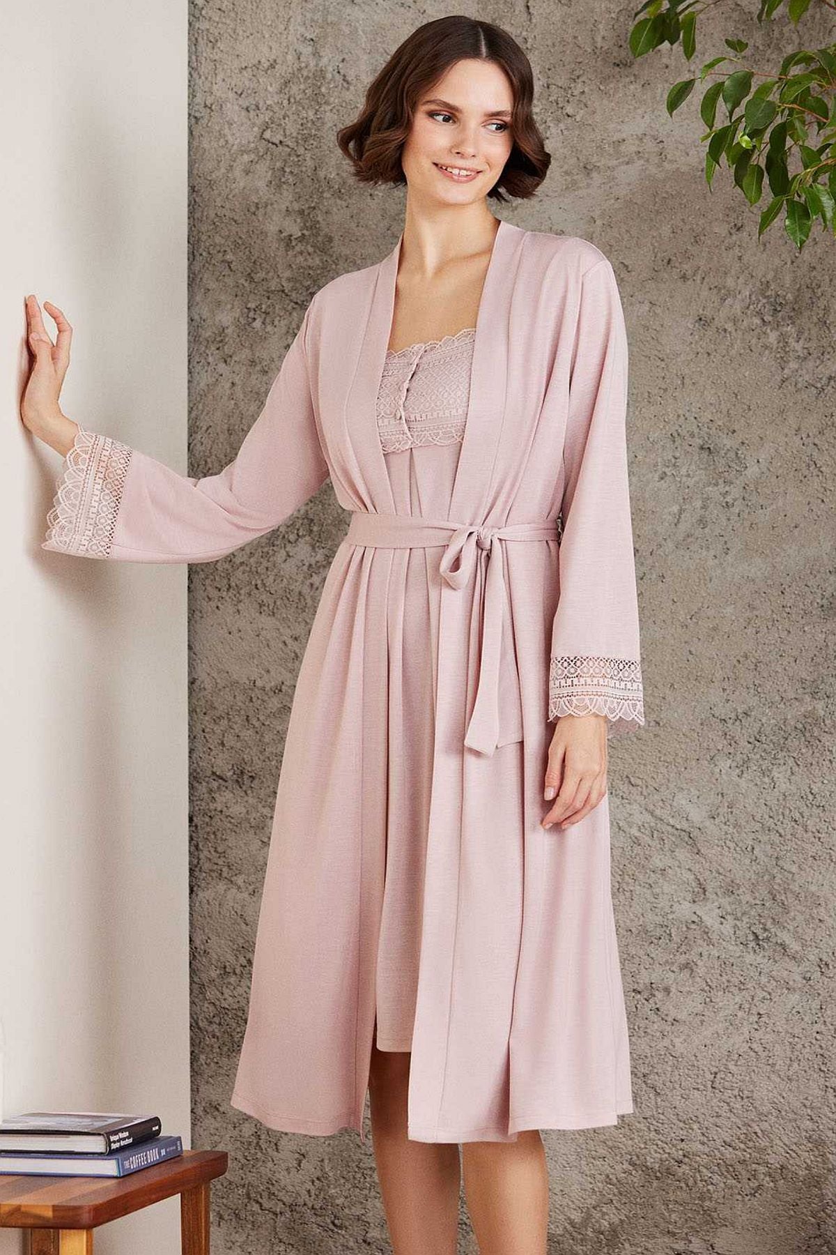 Pierre Cardin 4005 Hamile Lohusa Sabahlıklı Gecelik Takım-Pudra