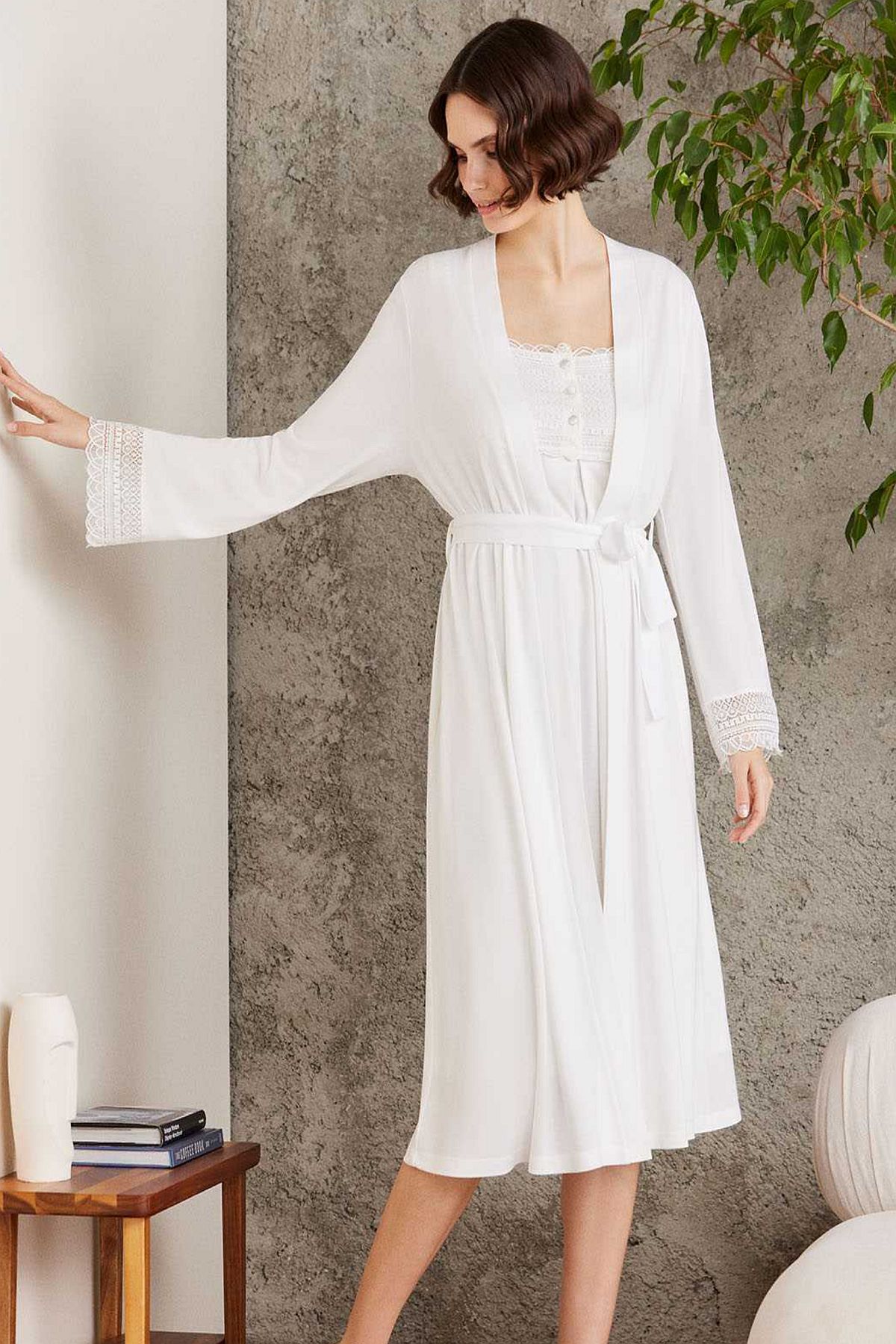 Pierre Cardin 4005 Hamile Lohusa Sabahlıklı Gecelik Takım-Ekru