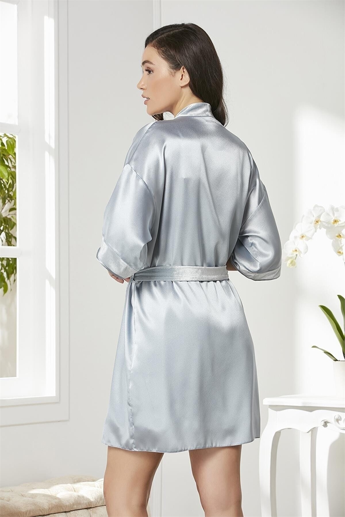 Pierre Cardin 4045 Kadın Saten Kadife Gecelik Sabahlık Takım-Mist