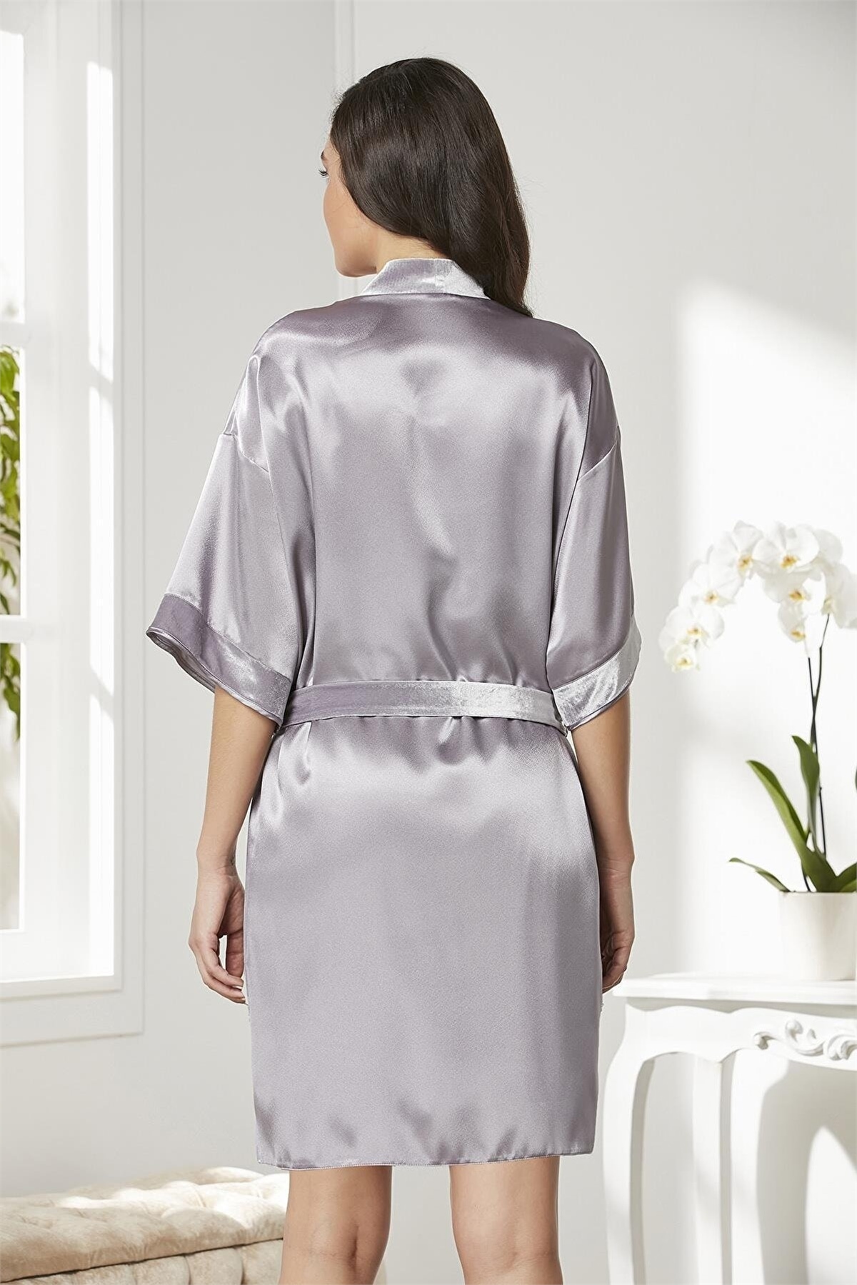 Pierre Cardin 4045 Kadın Saten Kadife Gecelik Sabahlık Takım-Royal