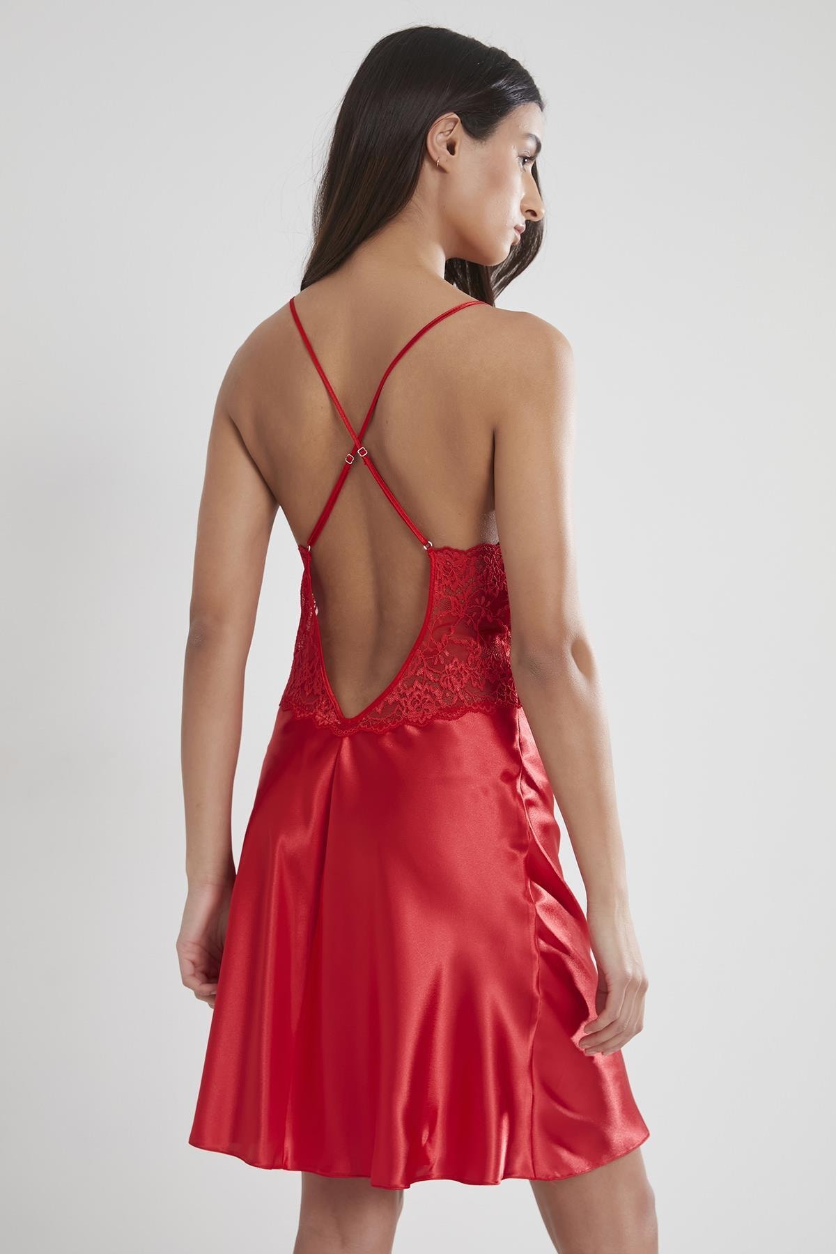 Pierre Cardin 4050 Saten Gecelik Sabahlık Takım - Kırmızı