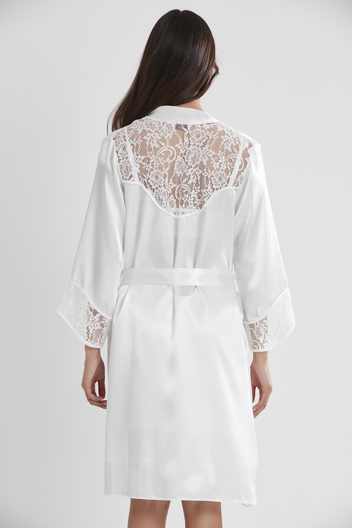 Pierre Cardin 4075 Saten Sabahlıklı Gecelik Takım - Ekru