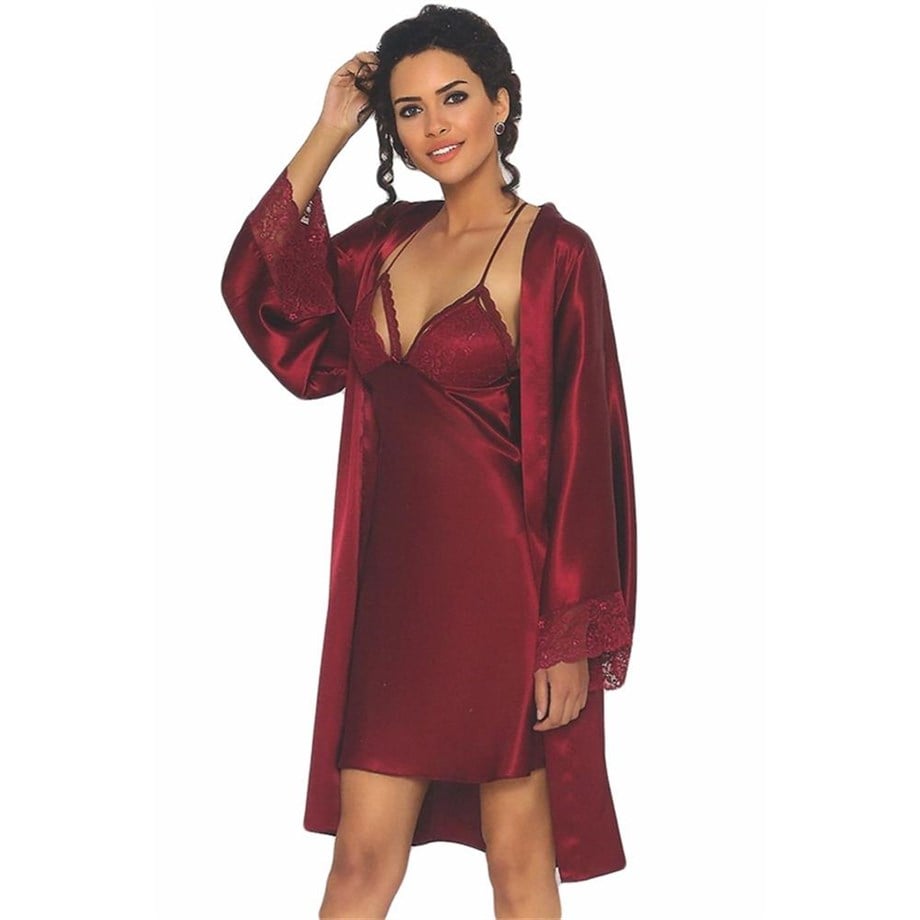 Pierre Cardin 4250 Gecelik Sabahlık Takım - BordoSaten Gecelik & Sabahlık TakımlarPierre Cardin