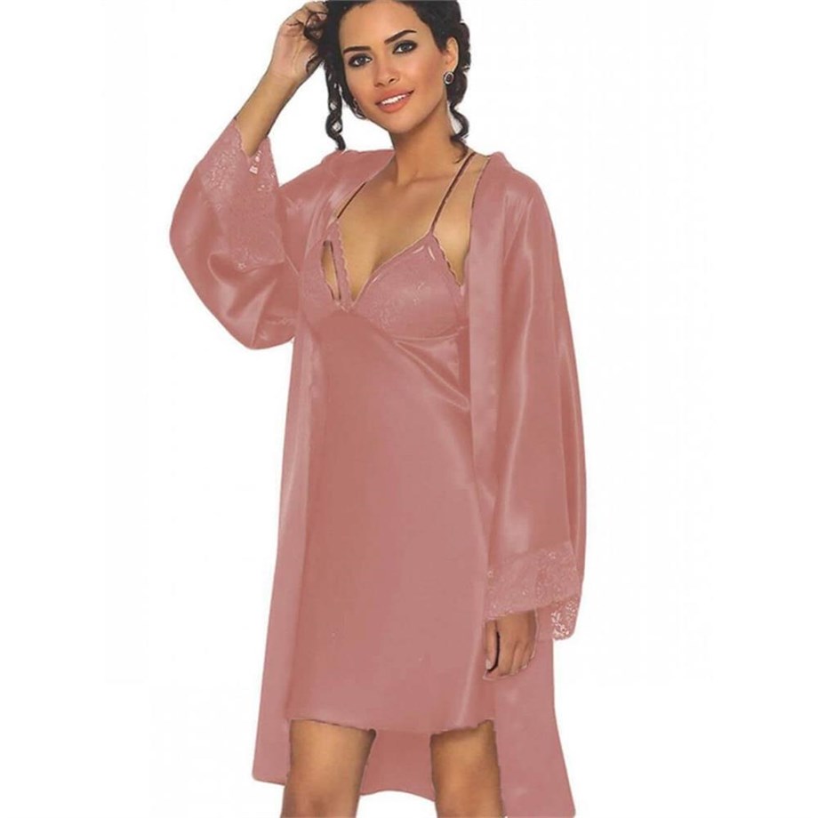 Pierre Cardin 4250 Gecelik Sabahlık Takım - PudraSaten Gecelik & Sabahlık TakımlarPierre Cardin