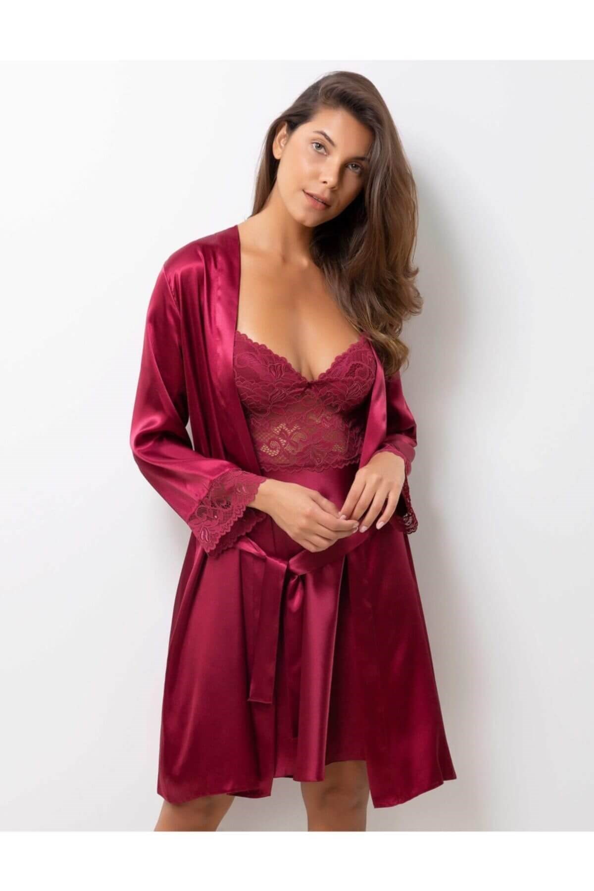 Pierre Cardin 4265 Gecelik Sabahlık Takım - Bordo