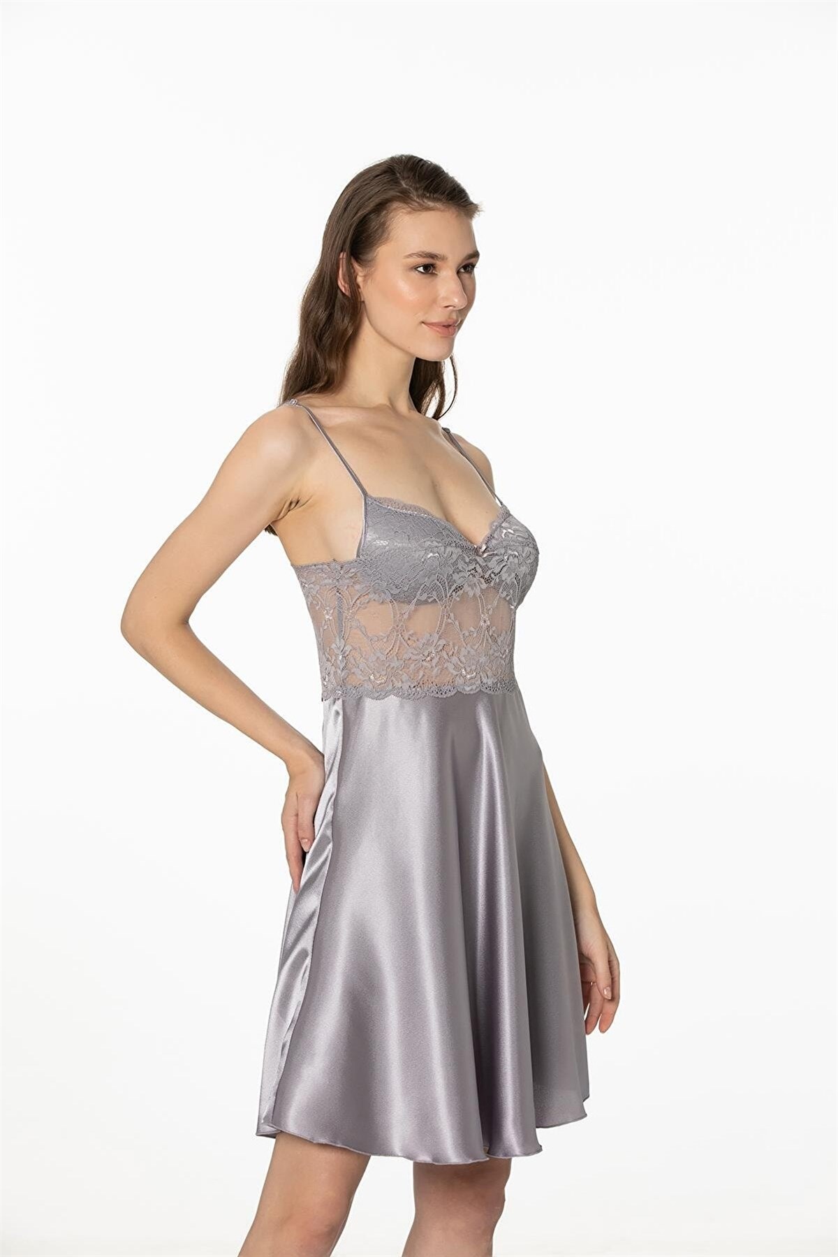 Pierre Cardin 4265 Kadın Saten Gecelik Sabahlık Takım-Royal