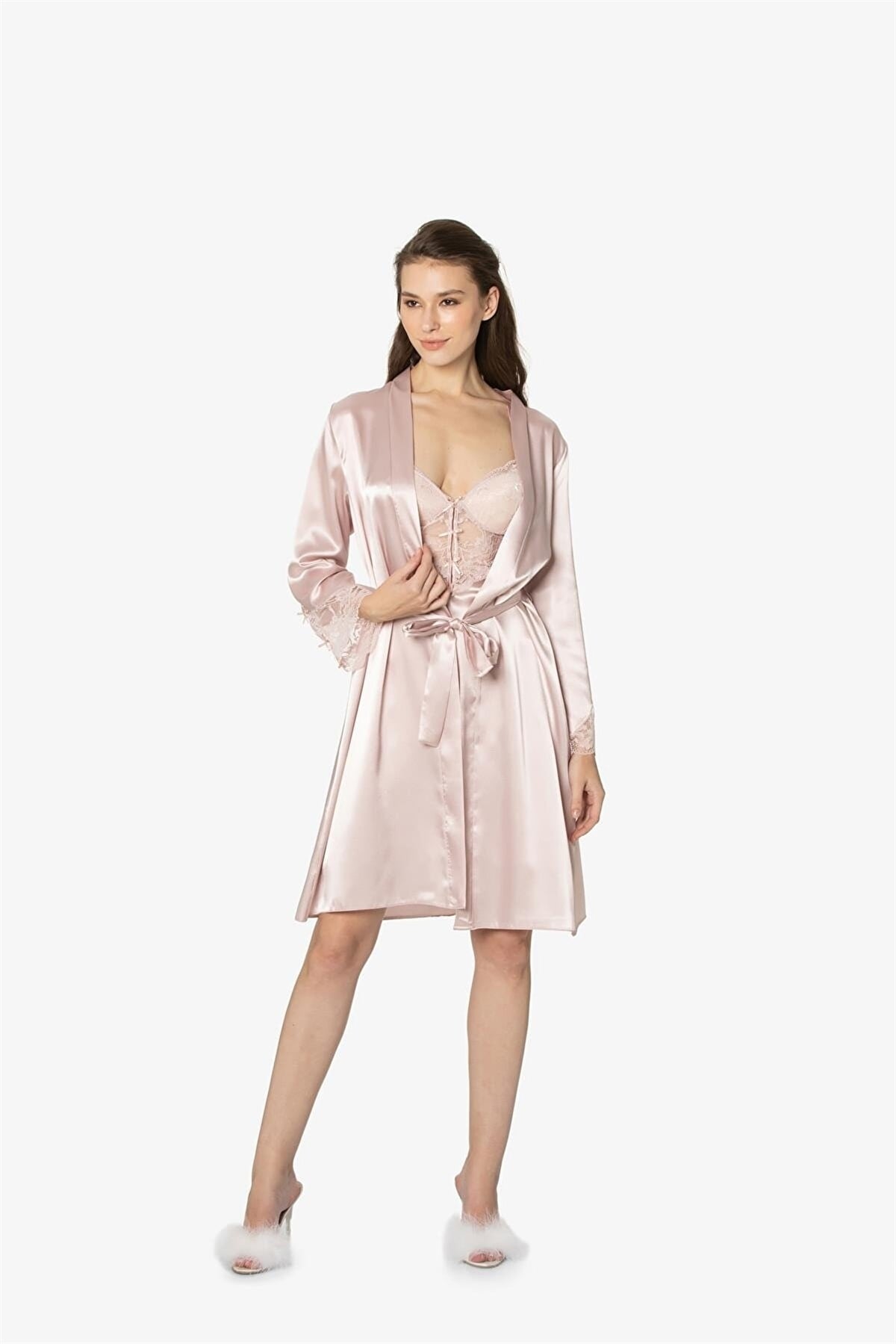 Pierre Cardin 4300 Gecelik Sabahlık Takım - Pudra
