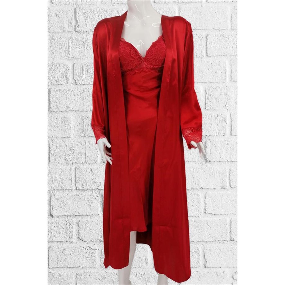 Pierre Cardin 4370 Gecelik Sabahlık Takım - KırmızıSaten Gecelik & Sabahlık TakımlarPierre Cardin