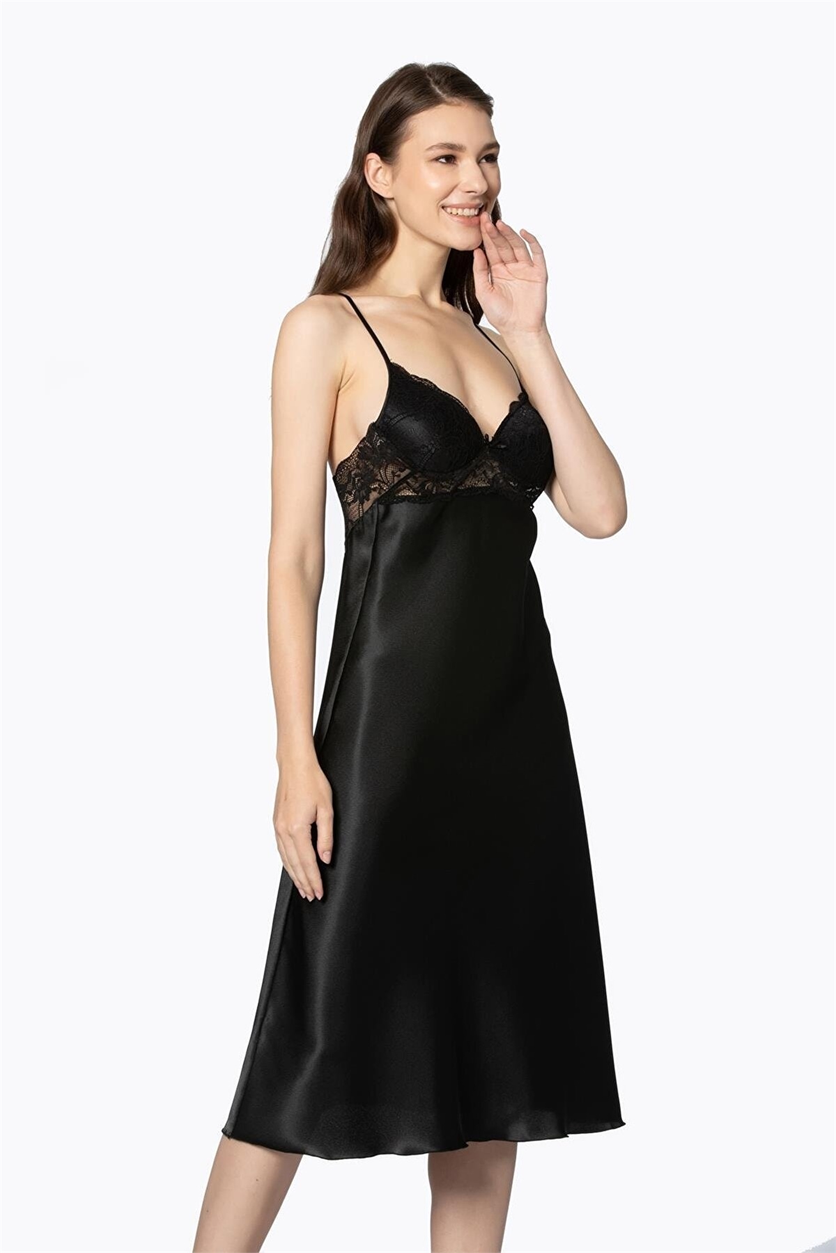 Pierre Cardin 4370 Kadın Saten Gecelik Sabahlık Takım-Siyah