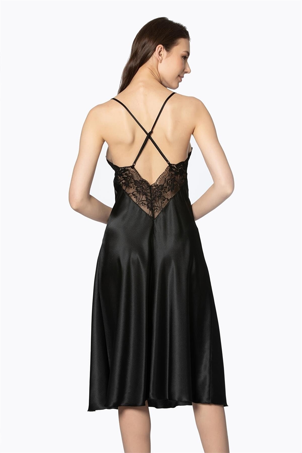 Pierre Cardin 4370 Kadın Saten Gecelik Sabahlık Takım-Siyah