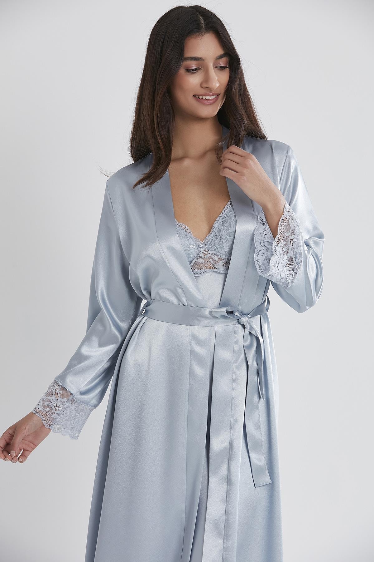 Pierre Cardin 4370 Saten Sabahlıklı Gecelik Takım - Mist