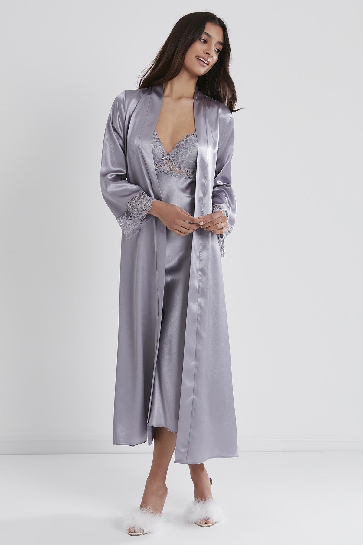 Pierre Cardin 4370 Saten Sabahlıklı Gecelik Takım - Royal