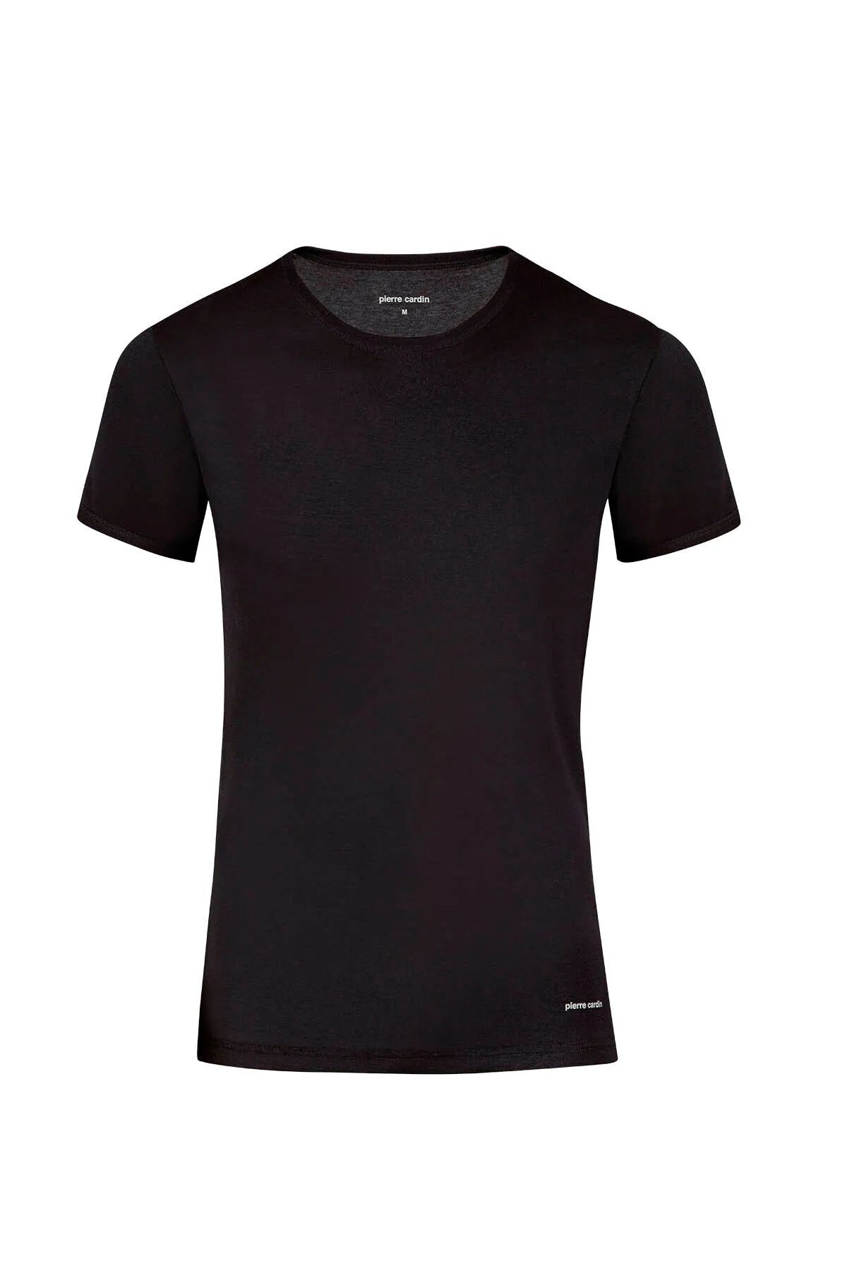 Pierre Cardin 440 Erkek %100 Pamuk Ribana Bisiklet Yaka Yarım Kol Fanila-Siyah