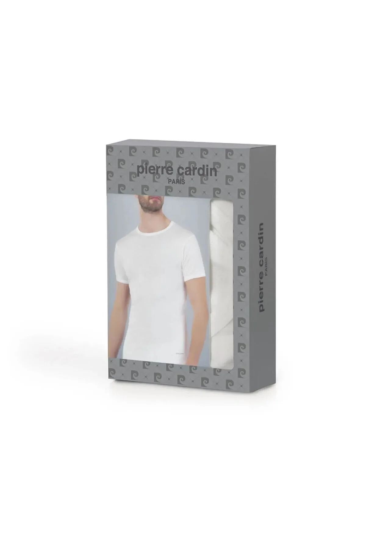 Pierre Cardin 440 Erkek %100 Pamuk Ribana Bisiklet Yaka Yarım Kol Fanila-Beyaz