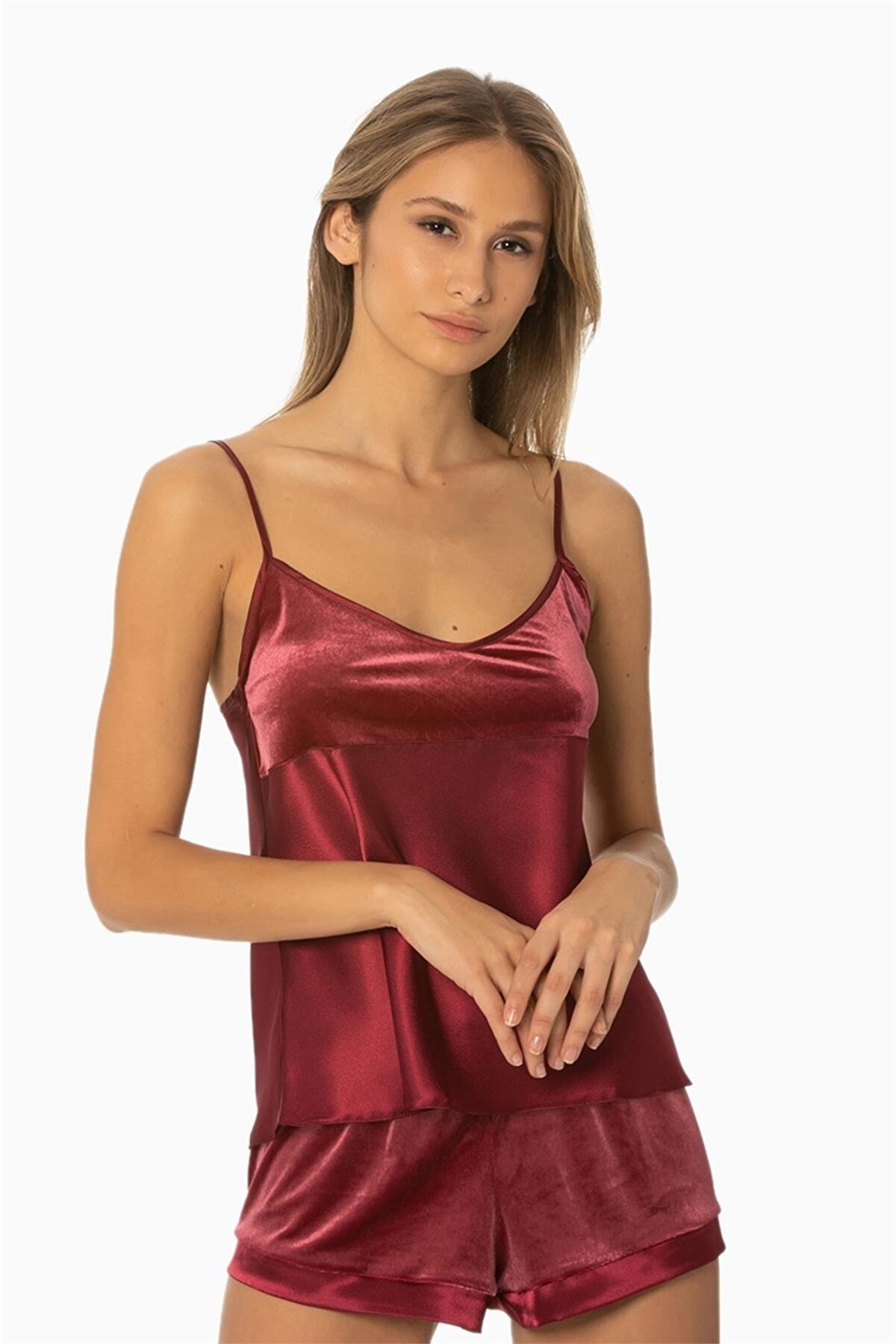 Pierre Cardin 440 Kadın İp Askılı Şort Takım-Bordo