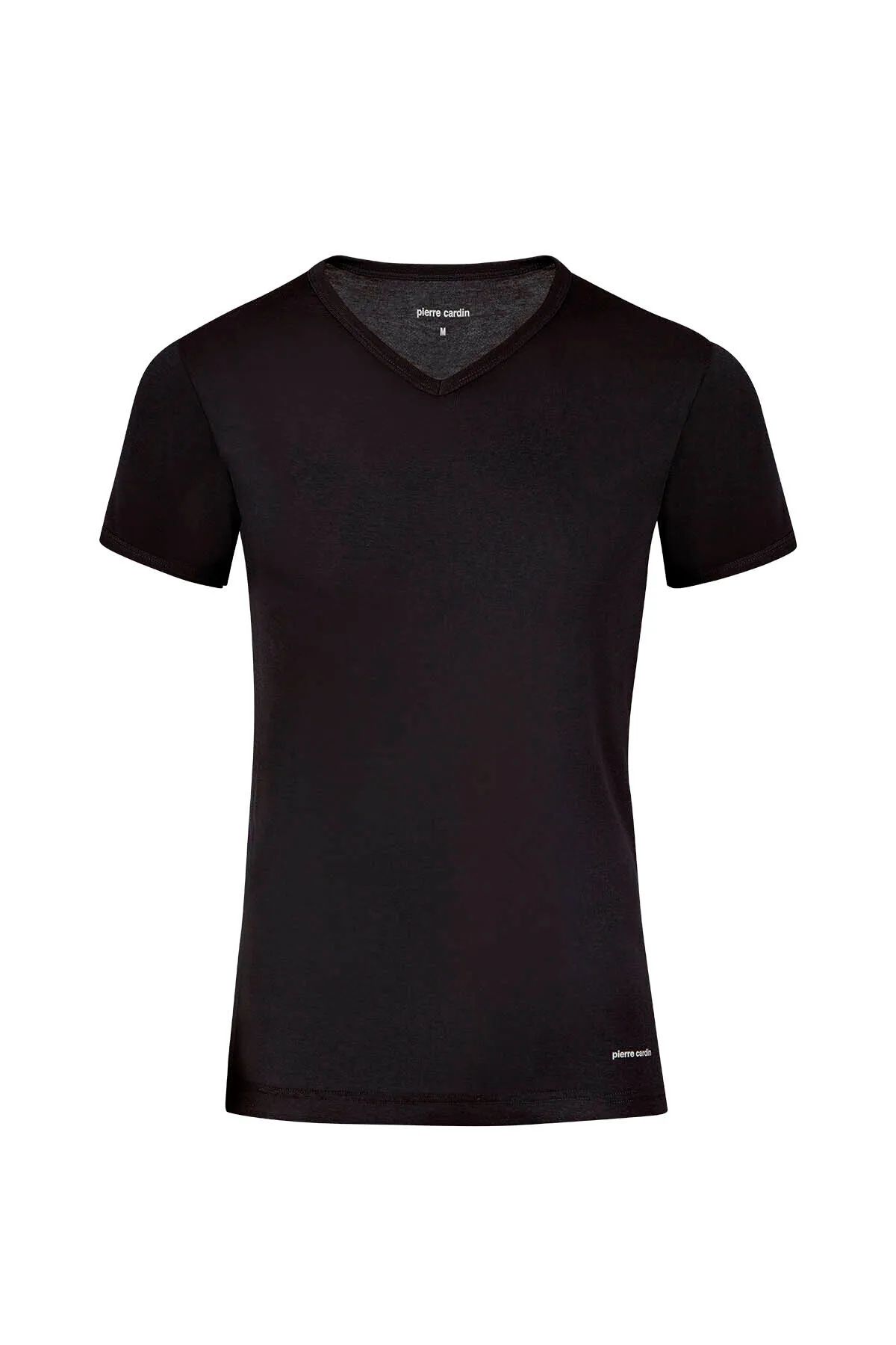 Pierre Cardin 442 Erkek %100 Pamuk Ribana V Yaka Yarım Kol Fanila-Siyah