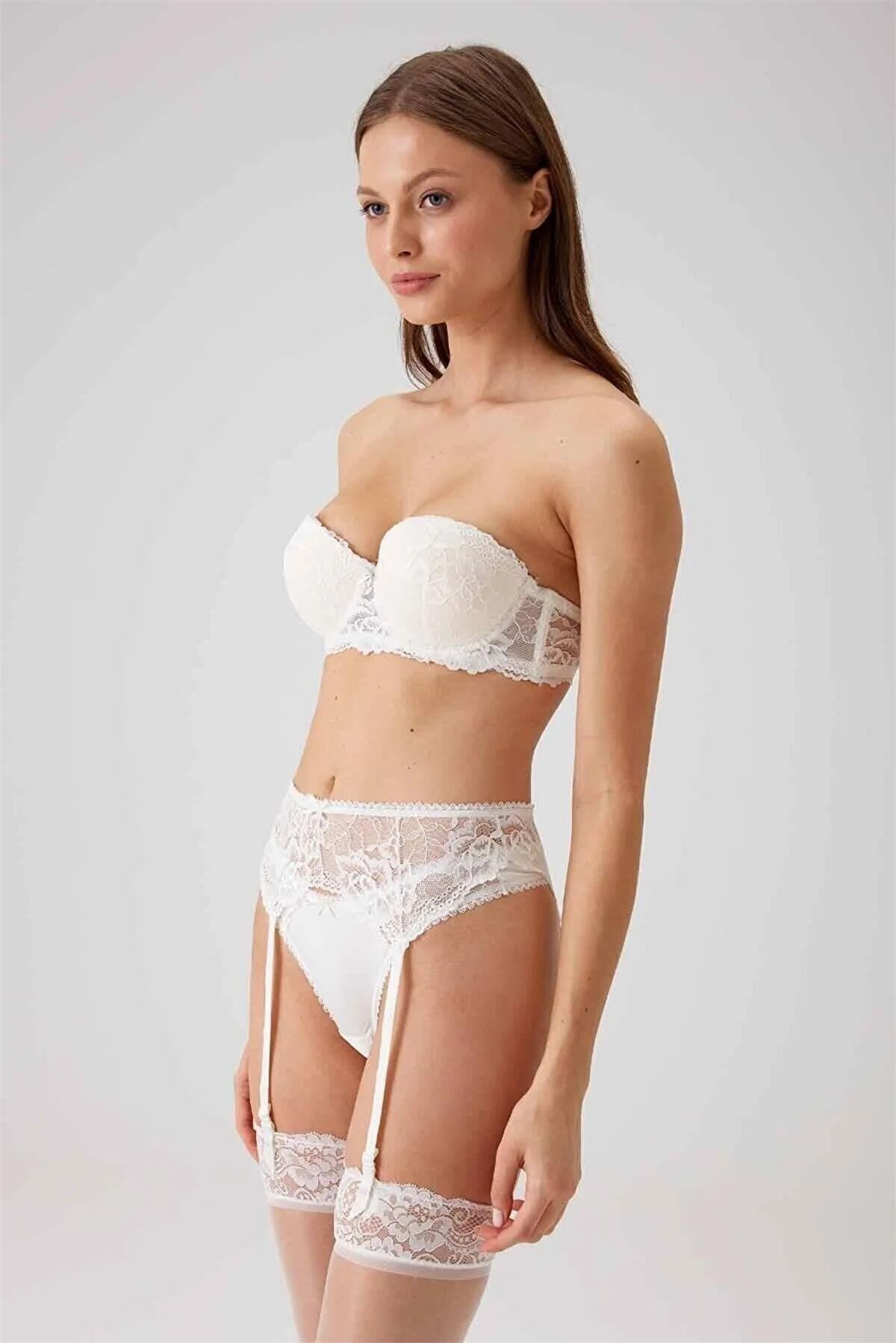 Pierre Cardin 4791 Balenli Ekstra Destekli Çoraplı Jartiyer Sütyen Takım-Ekru