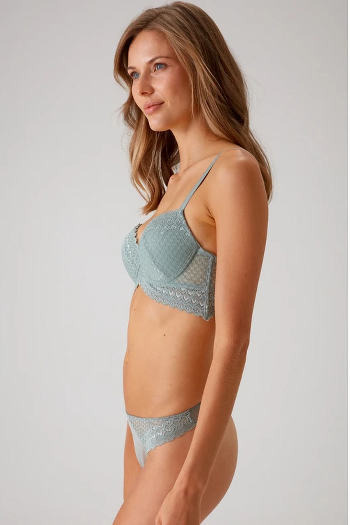 Pierre Cardin 4830 Kadın Dolgulu Dantelli Sütyen Külot Takım-Mint