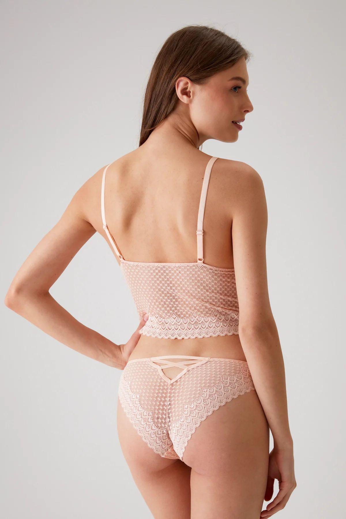 Pierre Cardin 4831 Kadın Pedli Balensiz Dantelli Bralet Sütyen Külot Takım-Somon