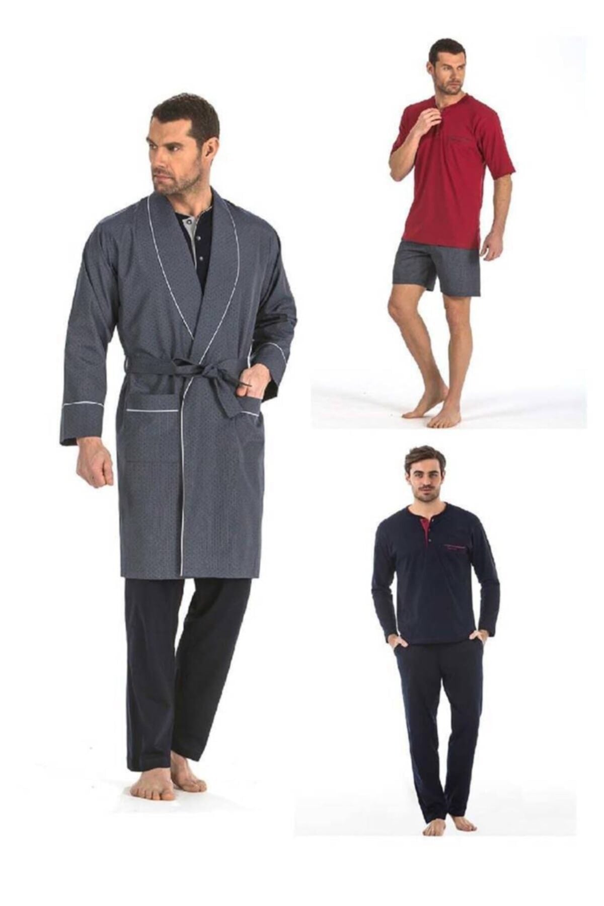 Pierre Cardin 5560 Erkek Çeyizlik Beşli Rop Pijama Takım - Lacivert