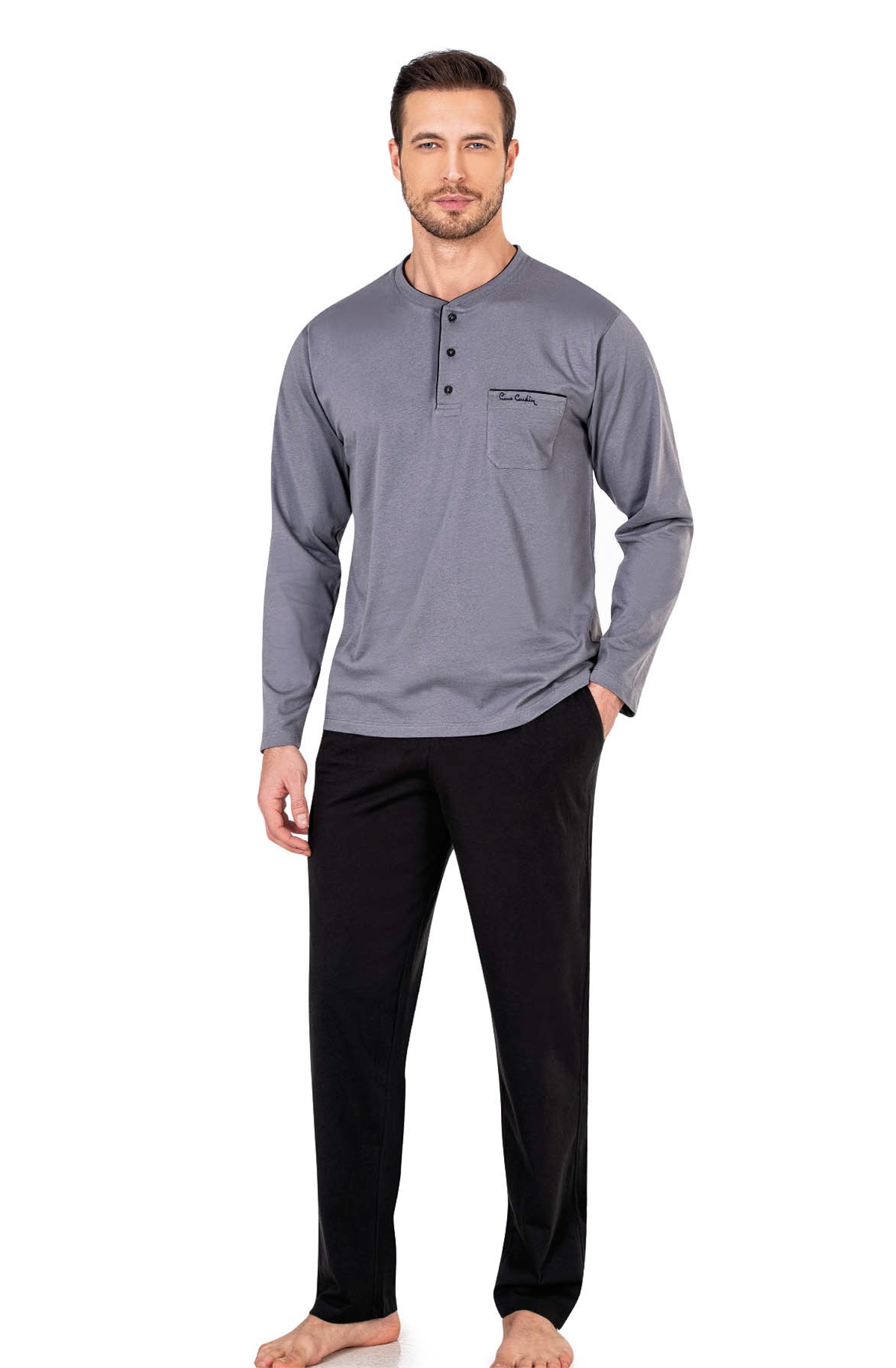 Pierre Cardin 5605 Erkek Çeyizlik 3lü Rob Pijama Takım-Siyah