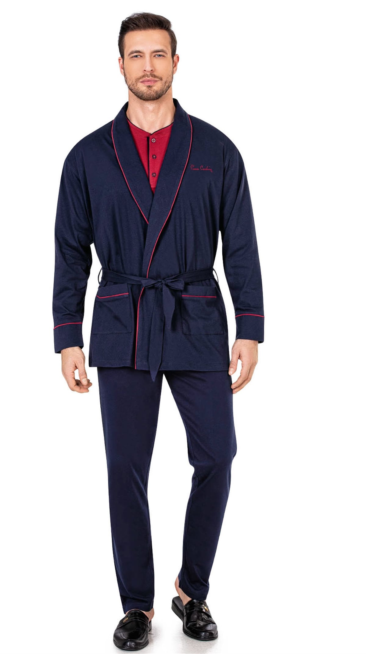Pierre Cardin 5605 Erkek Çeyizlik 3lü Rob Pijama Takım-Lacivert