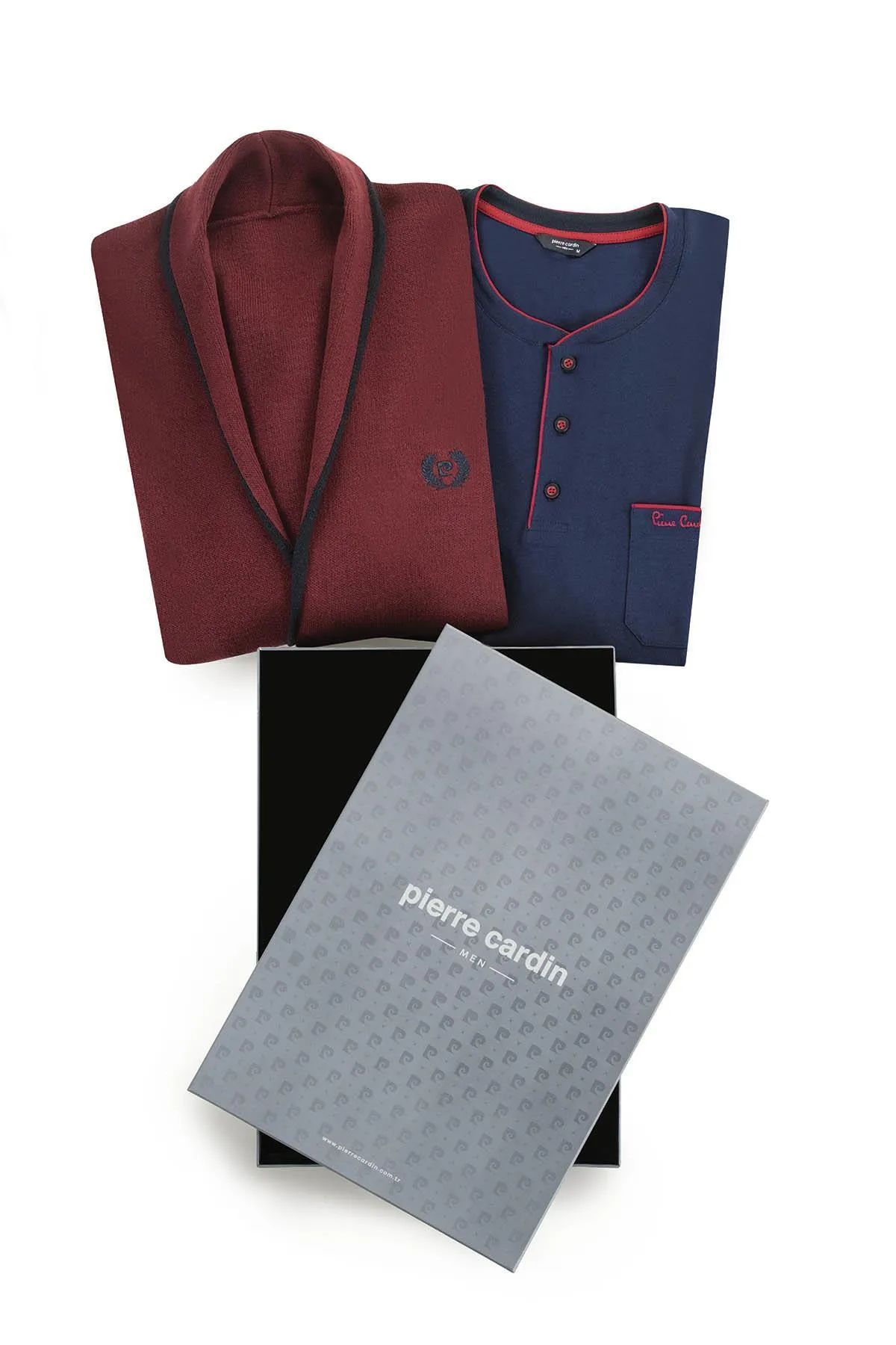 Pierre Cardin 5630 Erkek Triko Sabahlıklılı Uzun Kollu Pijama Takımı-Bordo