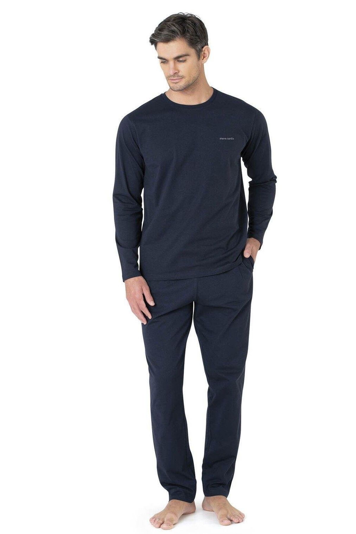 Pierre Cardin 5640 Erkek Triko Sabahlıklı 5li Pijama Takım-Lacivert